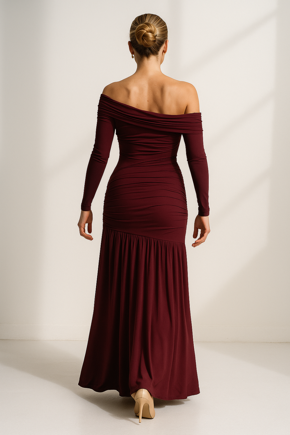Robe Longue Femme | Épaules Dénudées | Drapée en Tulle Fluide