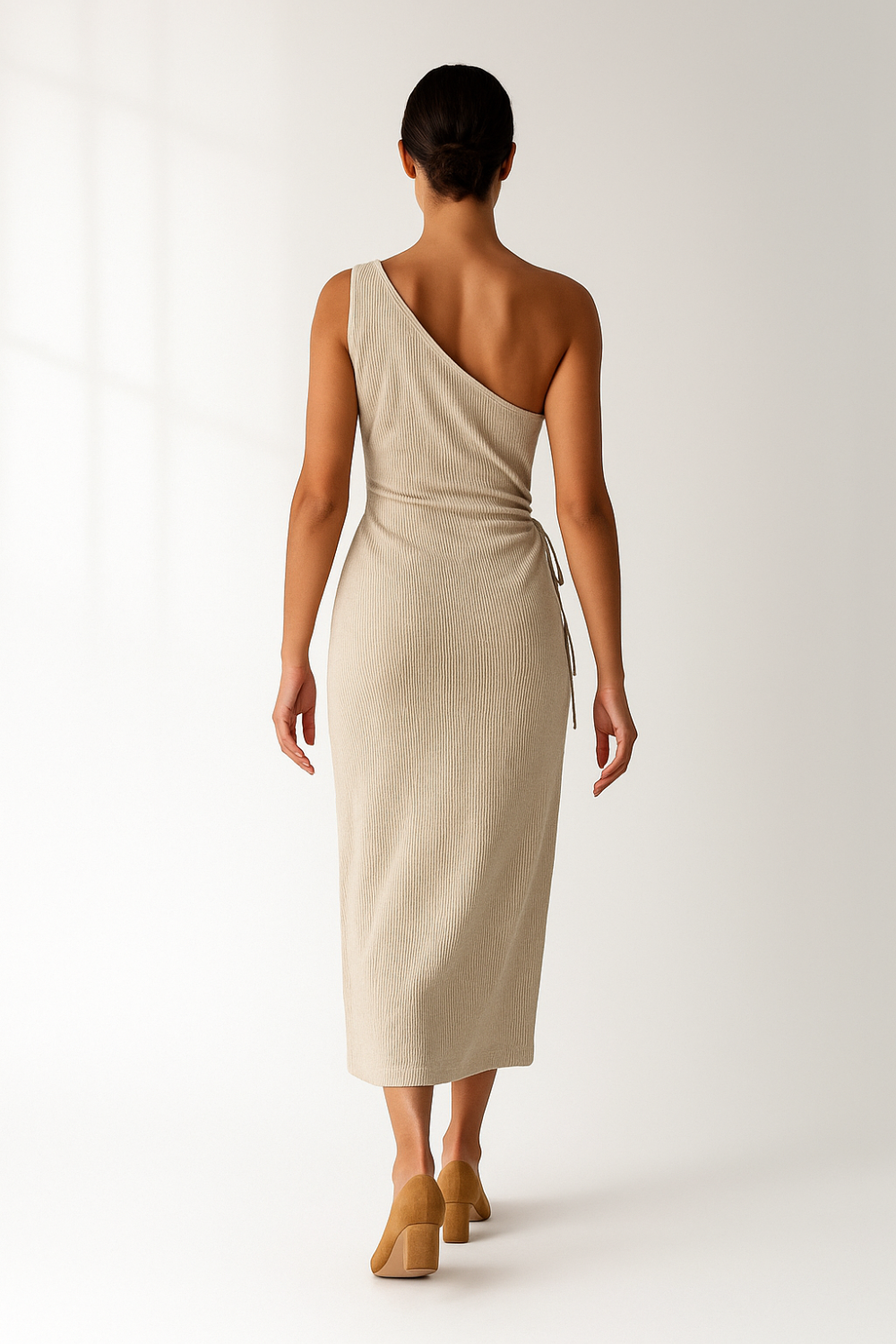 Robe Asymétrique Femme | Côtelée Élégante | Fente Latérale
