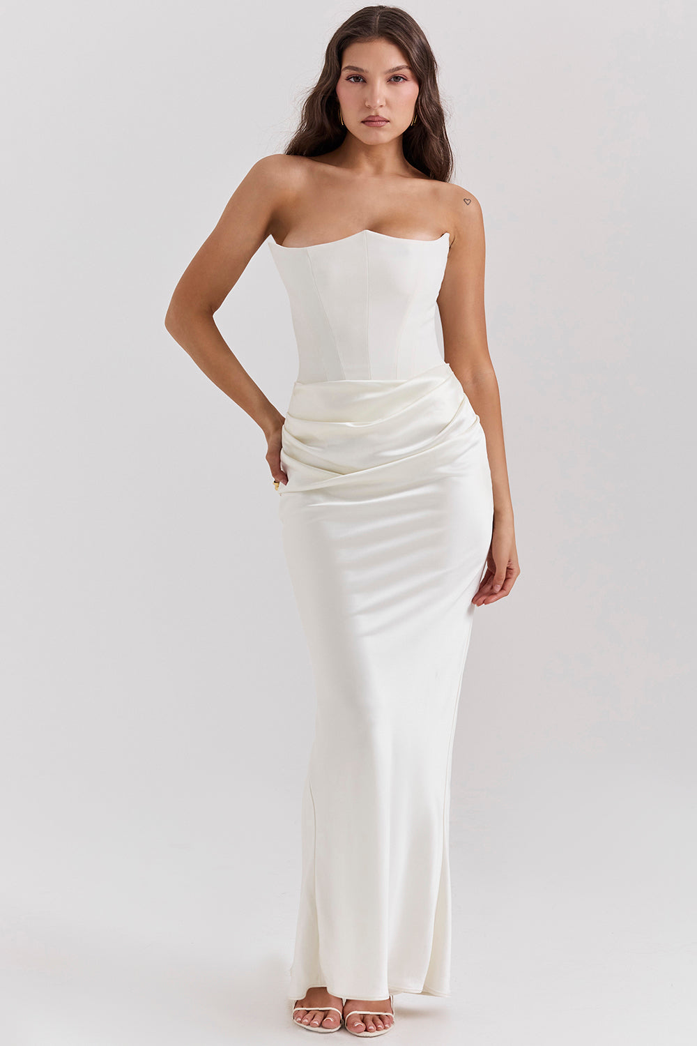 Anaïs - Robe Invitée Mariage Femme Sexy Longue Bustier sans Bretelles avec Drapé