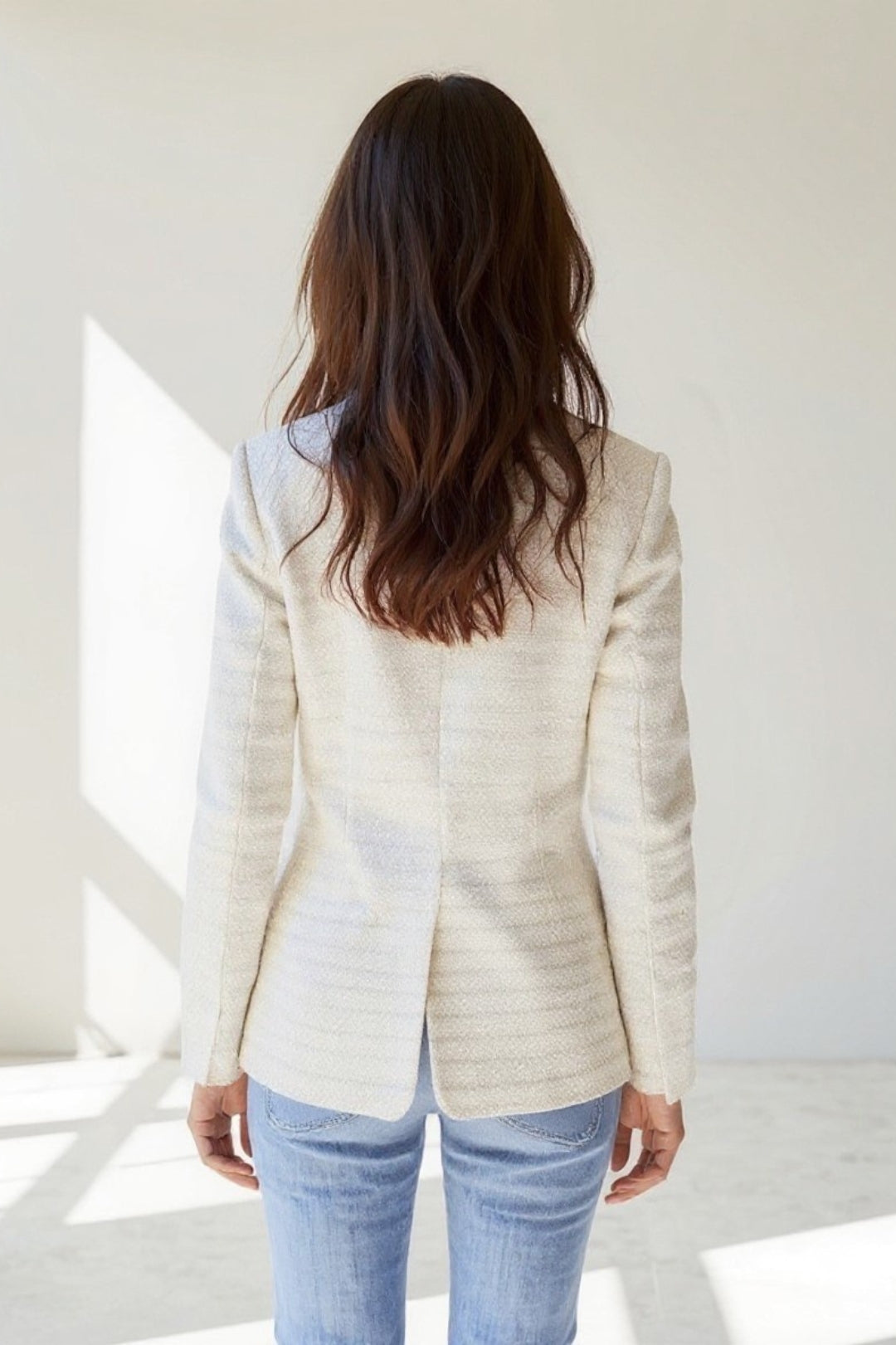 Blazer Femme | Texturé et Chic | Écru Structuré à Boutons Dorés