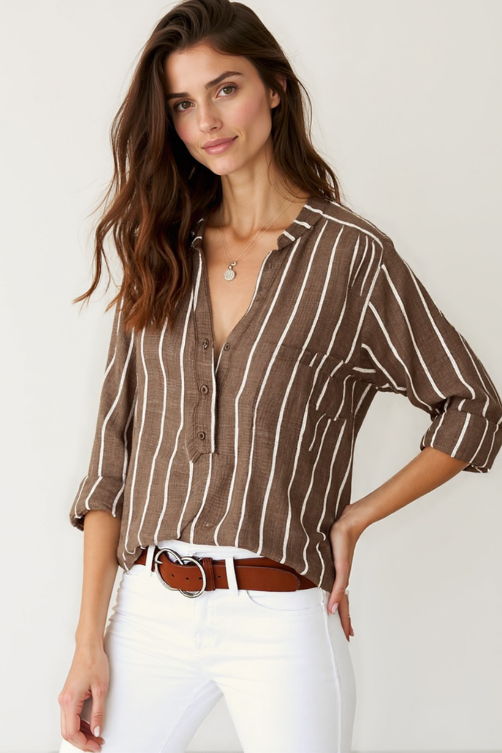Blouse Femme à Rayures | Coupe Décontractée | Manches Longues Boutonnées