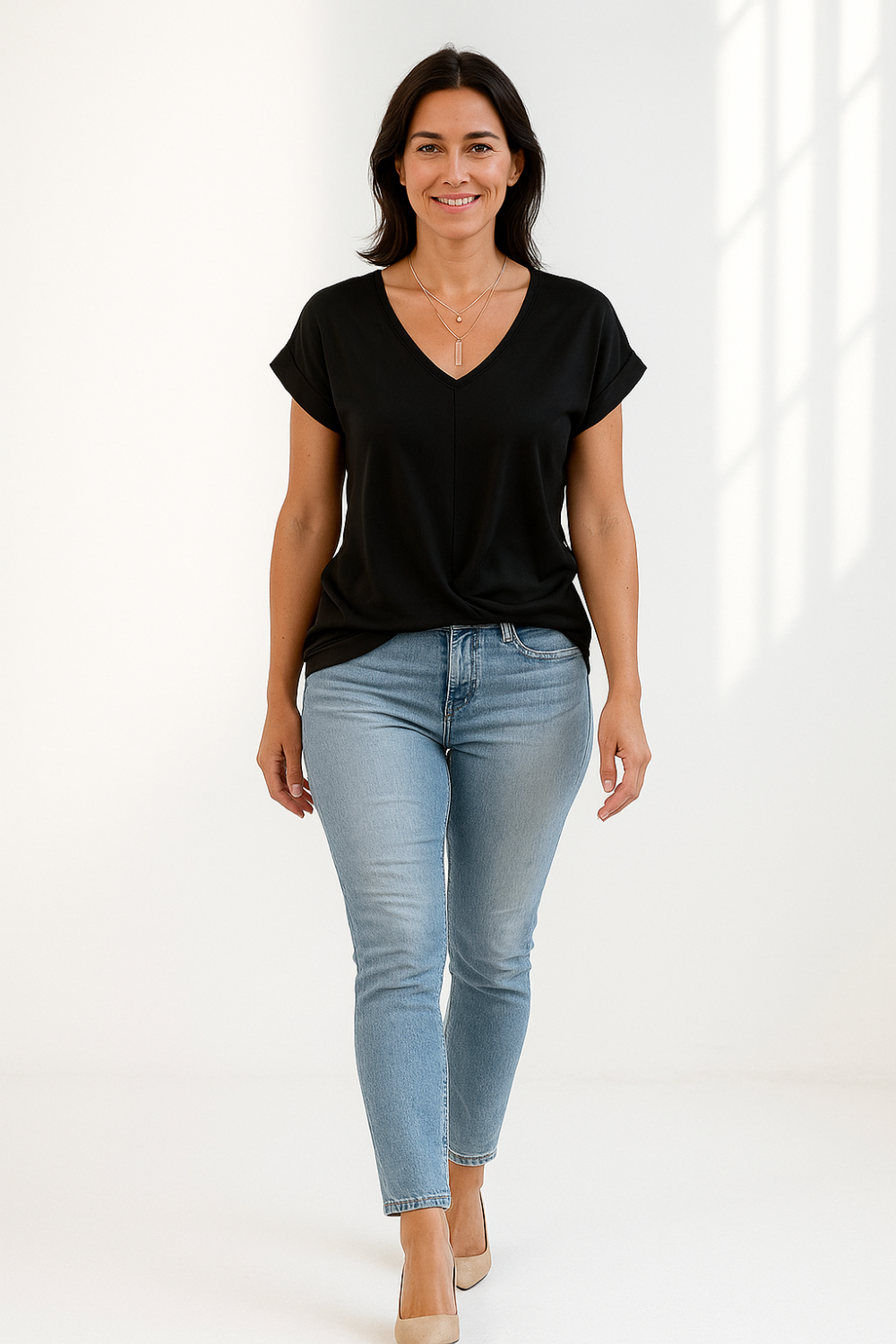 Blouse Femme Décontractée | Col V Croisé | Manches Repliées