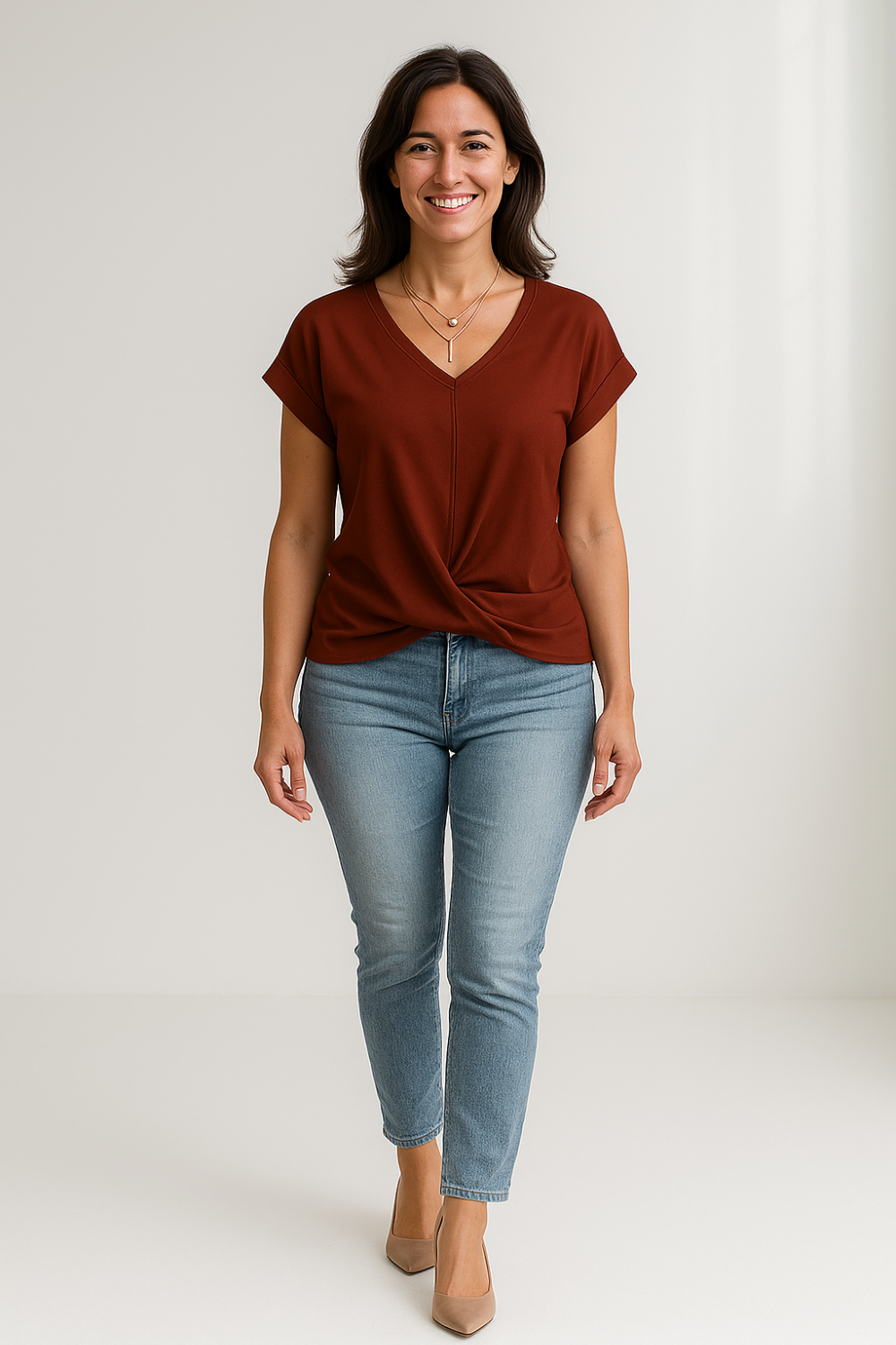 Blouse Femme Décontractée | Col V Croisé | Manches Repliées