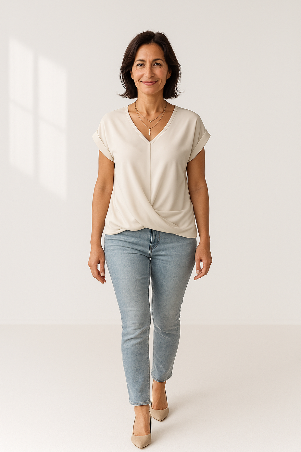 Blouse Femme Décontractée | Col V Croisé | Manches Repliées