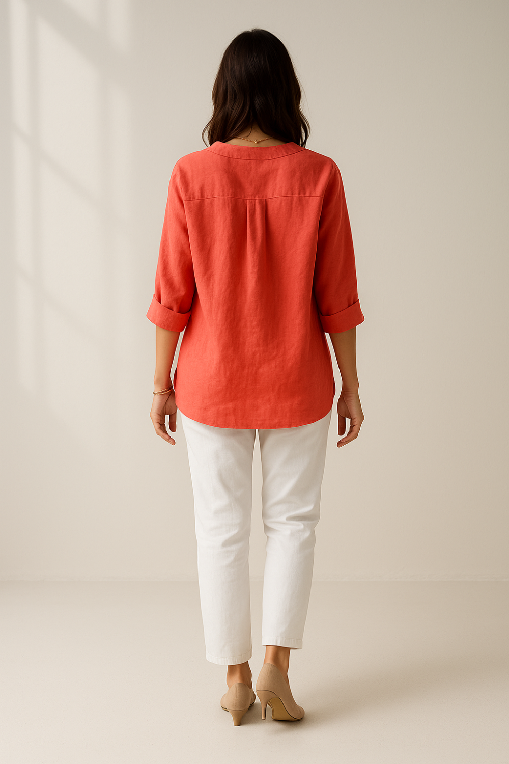Blouse Femme d’Été | Lin & Coton Naturel | Bouton Contrasté
