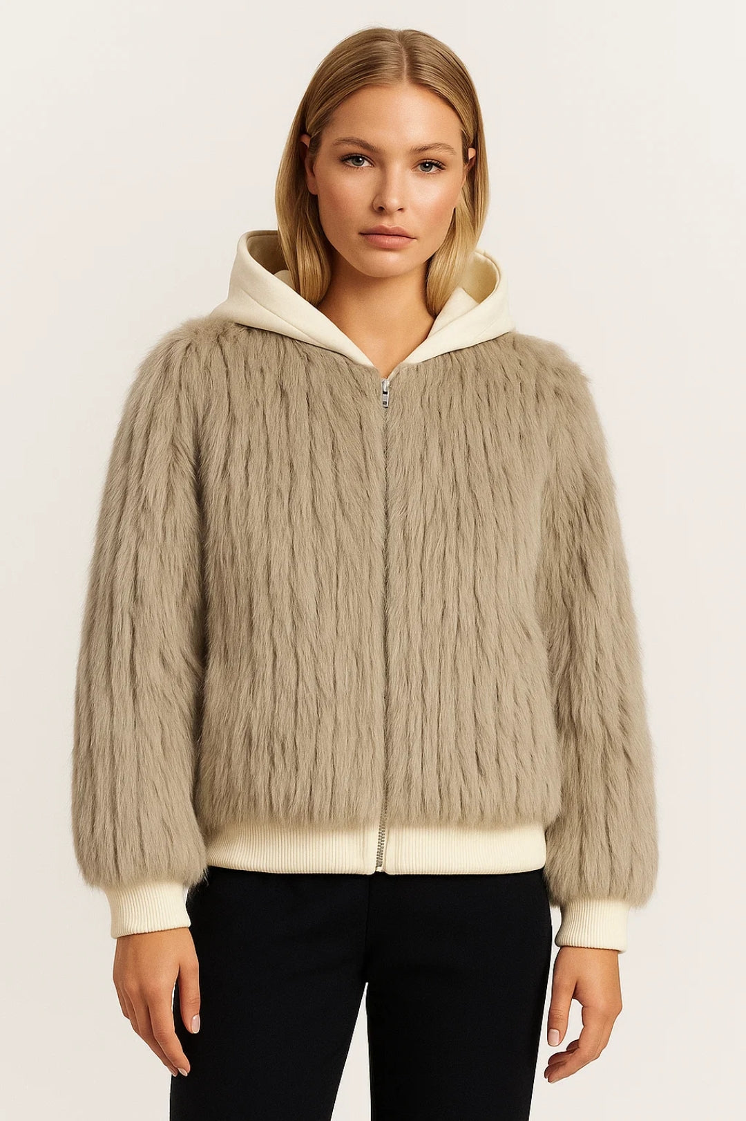 Blouson Douillet | Veste zippée effet fourrure avec capuche | Léger et Respirant