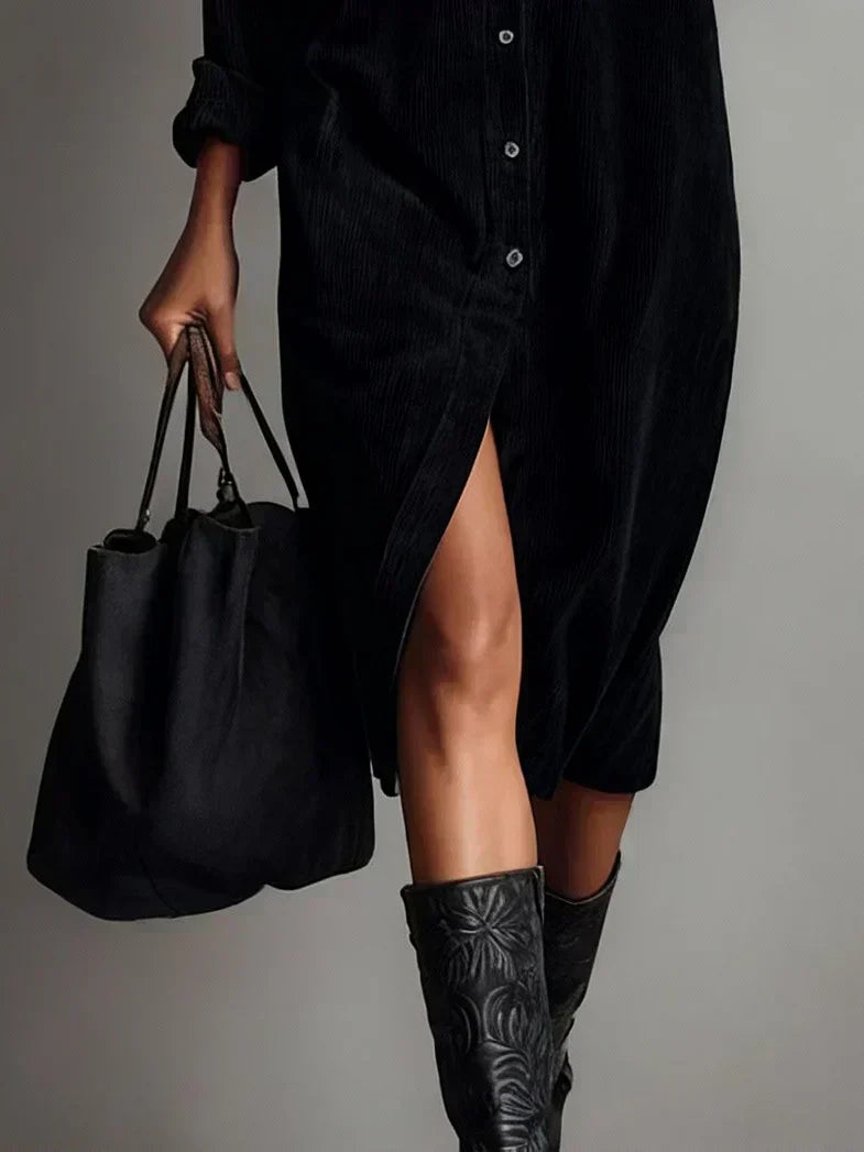 Camille - Robe Élégante Invitée Mariage Femme avec Col Chemise et Boutonnage