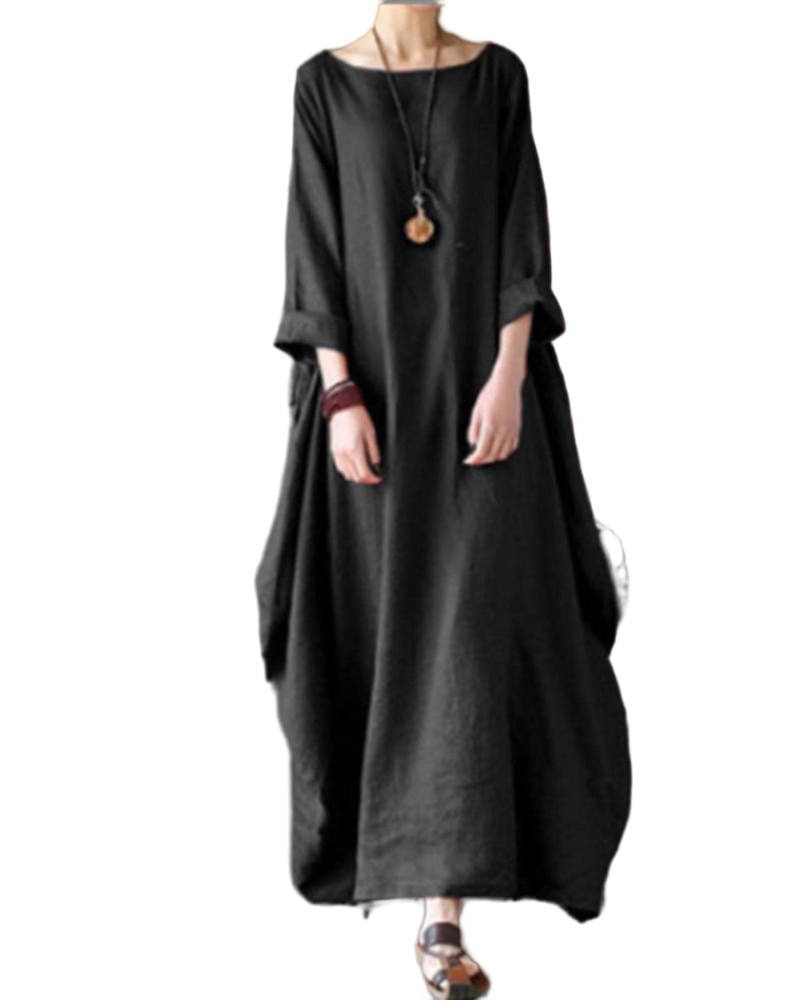 Chloé - Robe Maxi Bohème Femme en Lin avec Manches Chauve-Souris et Coupe Oversize