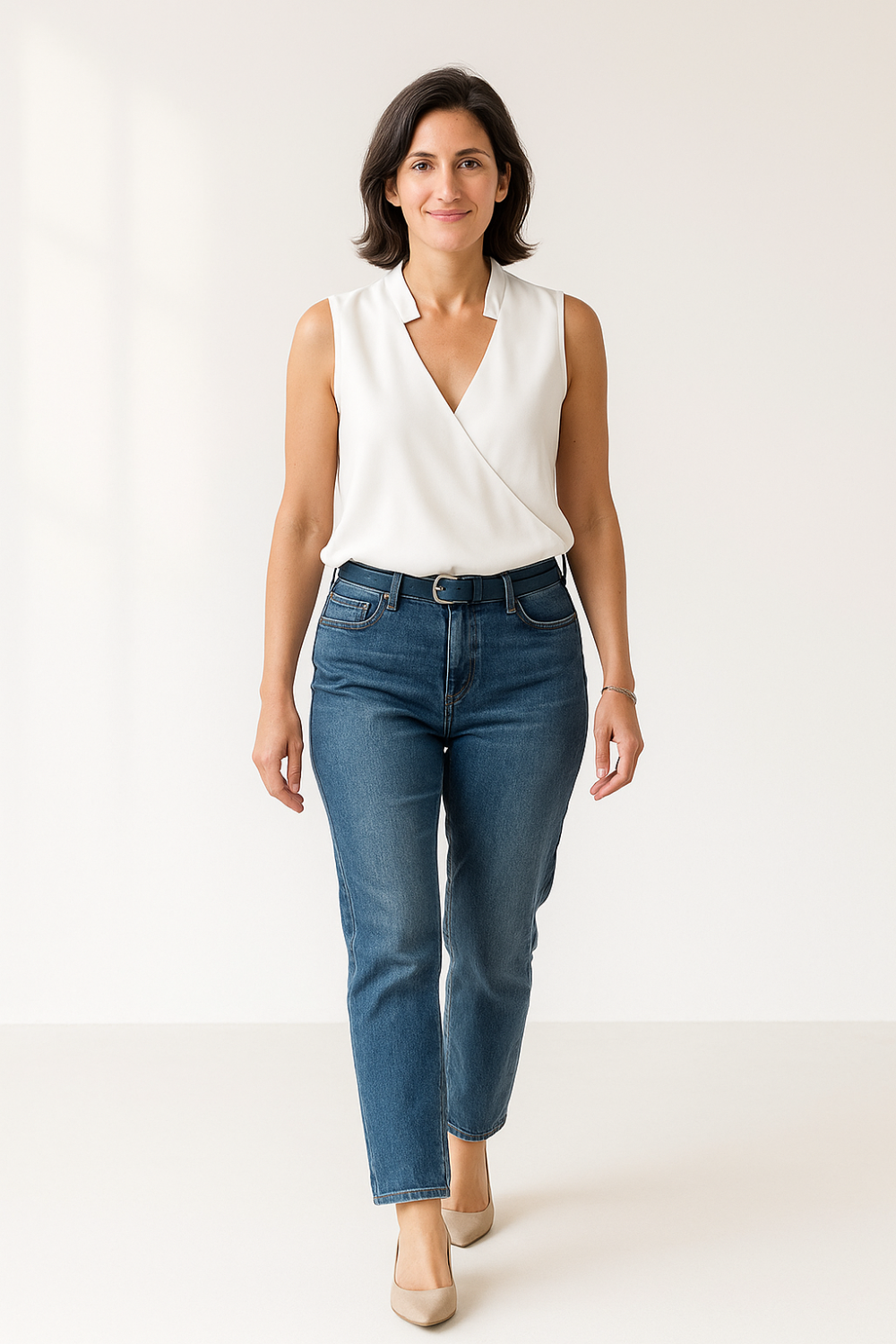 Blouse Sans Manches Femme | Col Fendu Moderne | Tissu Chiffon Fluide