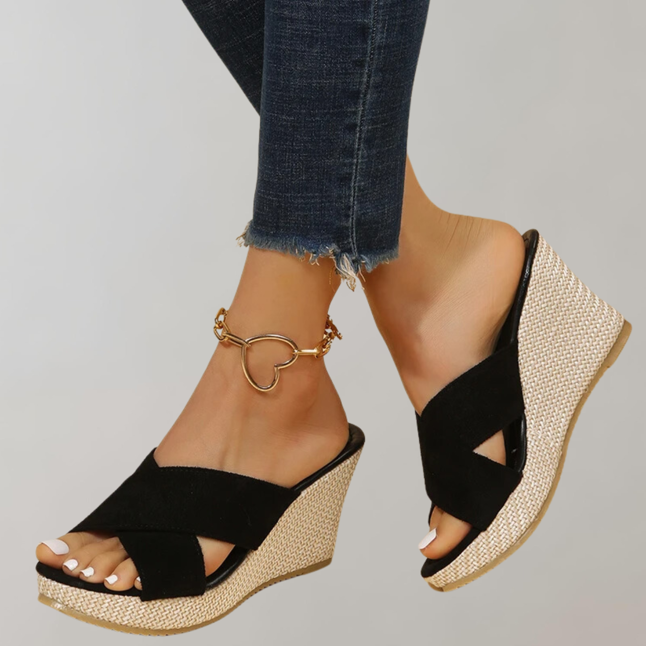 Manon - Sandales Compensées Orthopédiques Femme avec Bride Croisée Style Bohème
