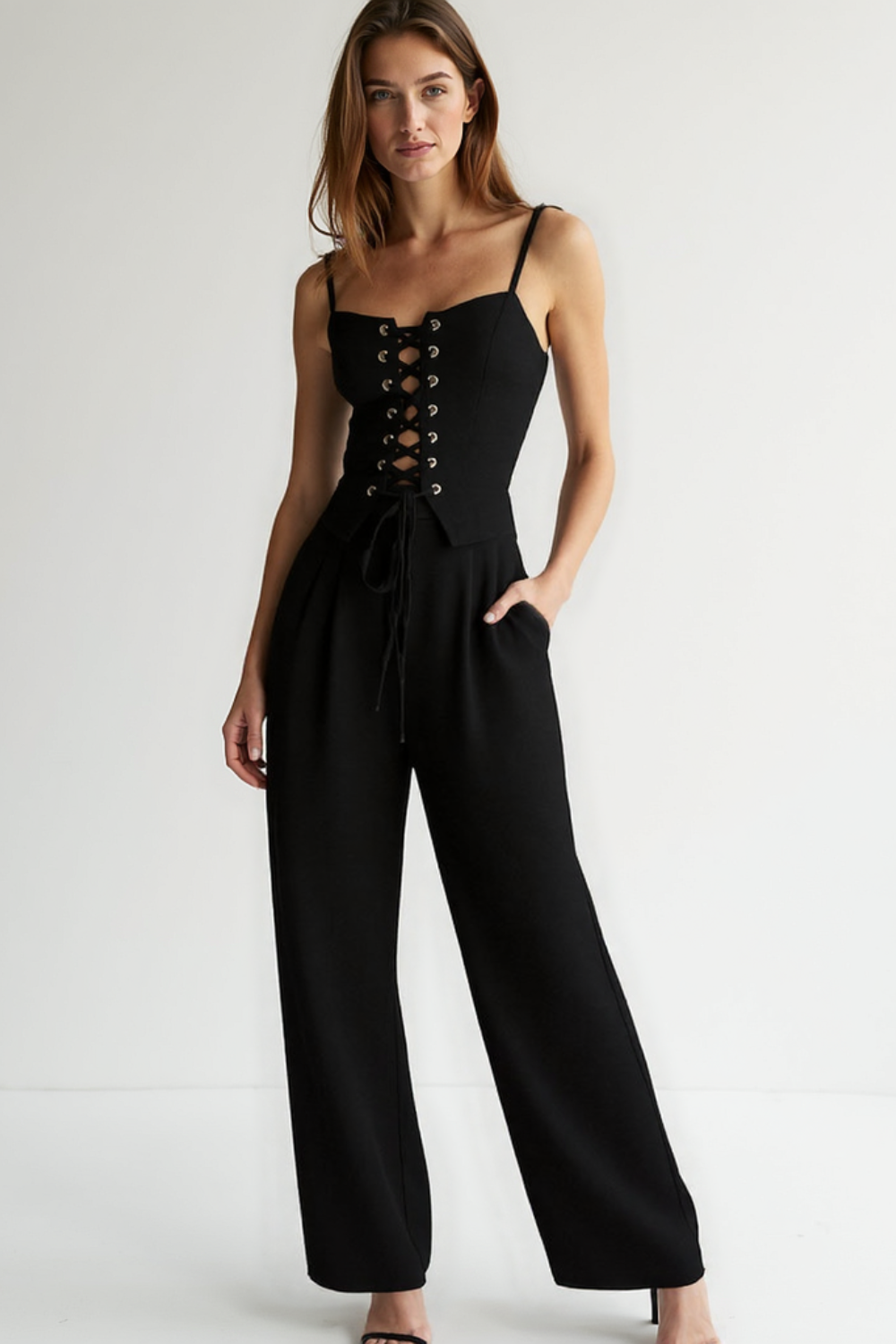 Ensemble Femme Bustier Lacé | Pantalon Fluide Taille Haute | Élégance Naturelle