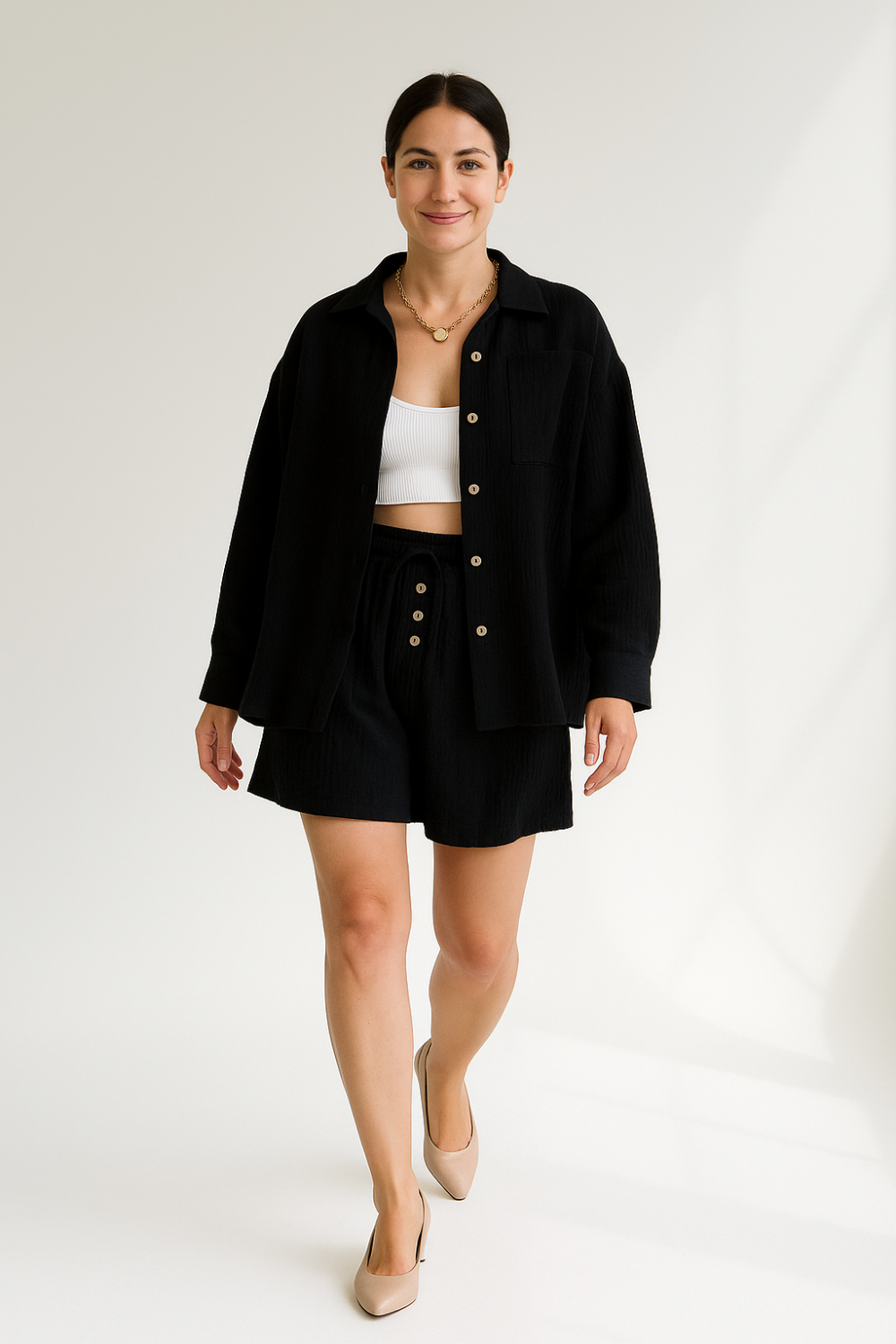 Ensemble d'Été Femme | 100% Coton Gaufré | Coupe Décontractée