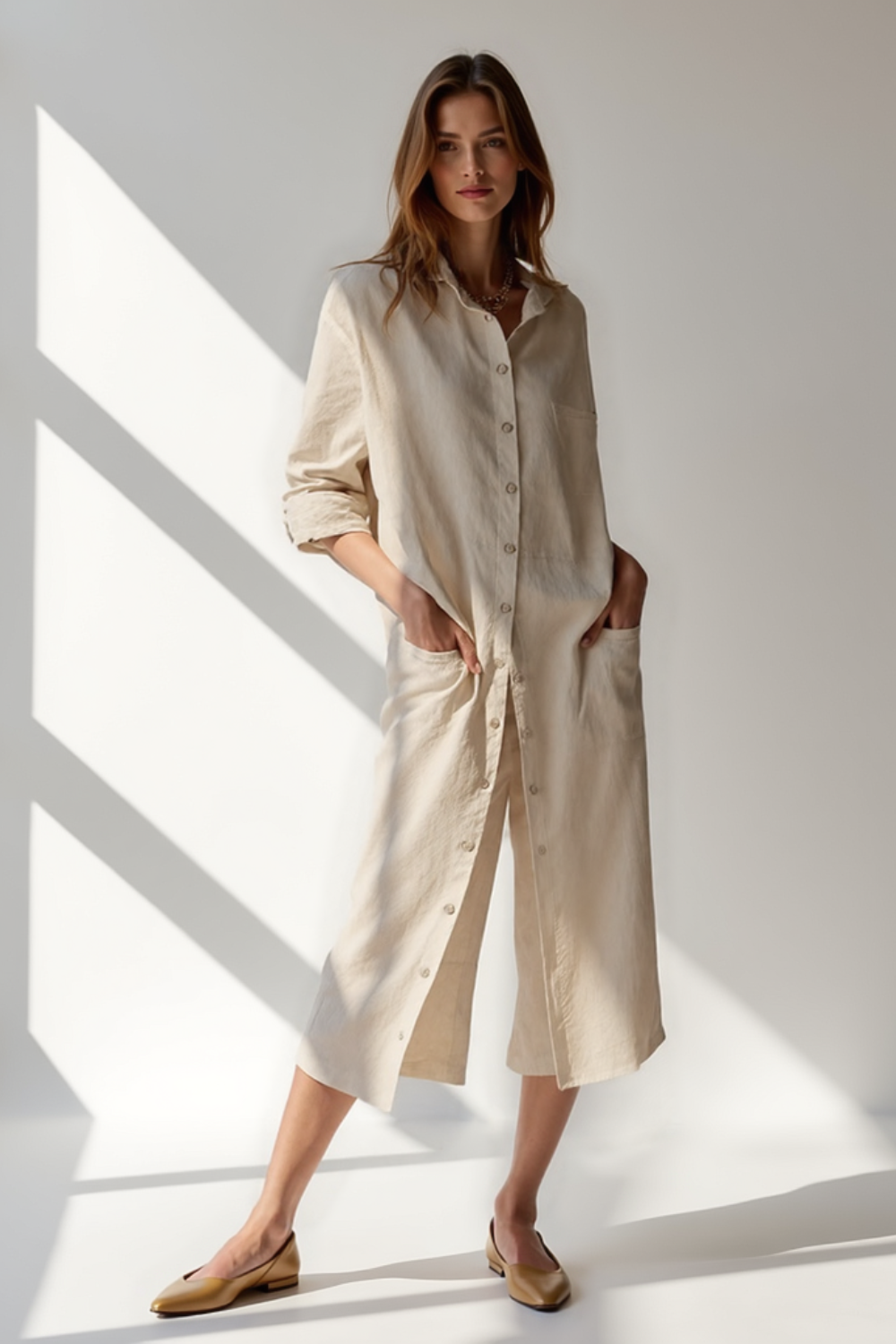 Ensemble 2 Pièces Femme | Chemise Longue Boutonnée | Pantalon Taille Haute Fluide