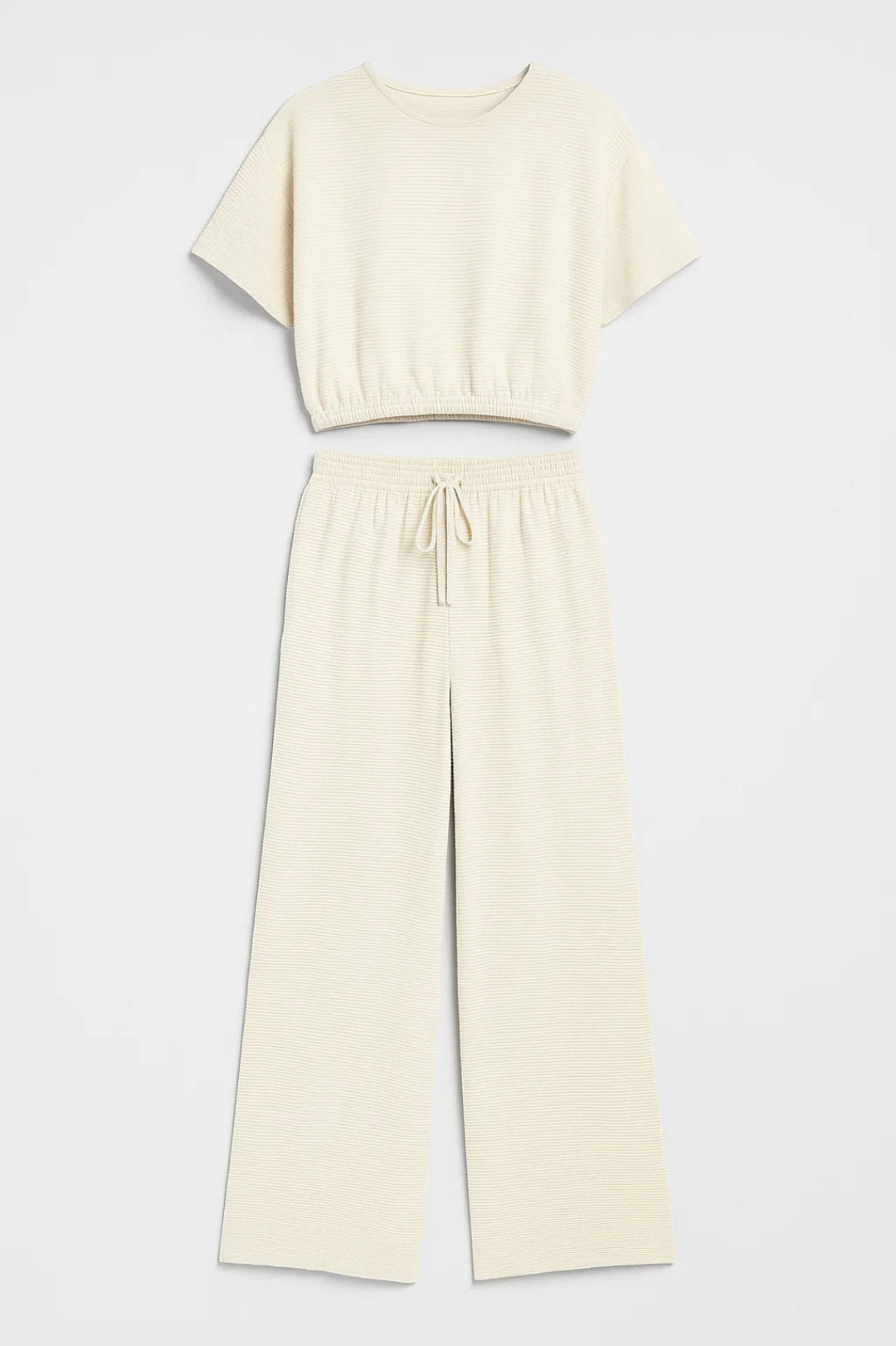 Ensemble Décontracté Deux Pièces avec Top Court et Pantalon Large à Taille Élastique | Confort Moderne | Vert, Noir ou Beige Rayé