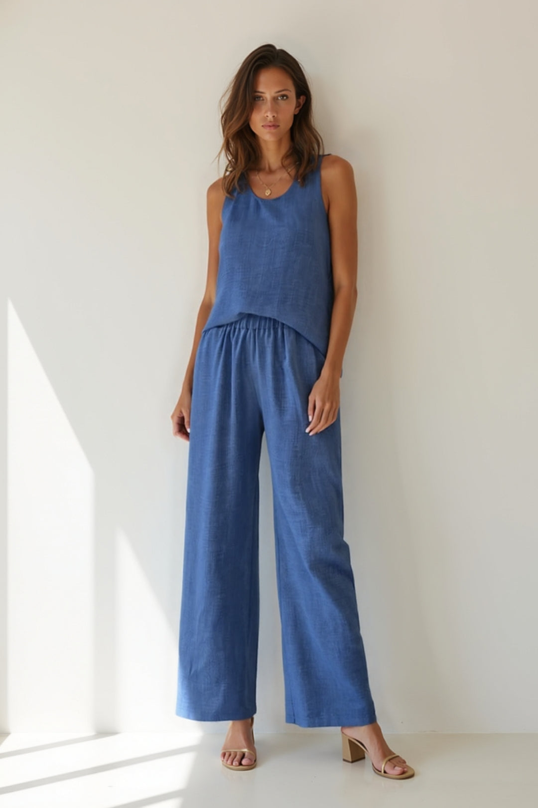 Ensemble Décontracté Sans Manches | Haut Dos Détail Crochet | Pantalon Large