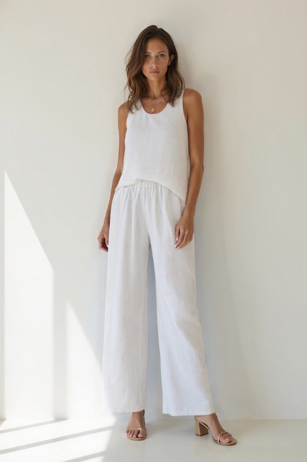 Ensemble Décontracté Sans Manches | Haut Dos Détail Crochet | Pantalon Large
