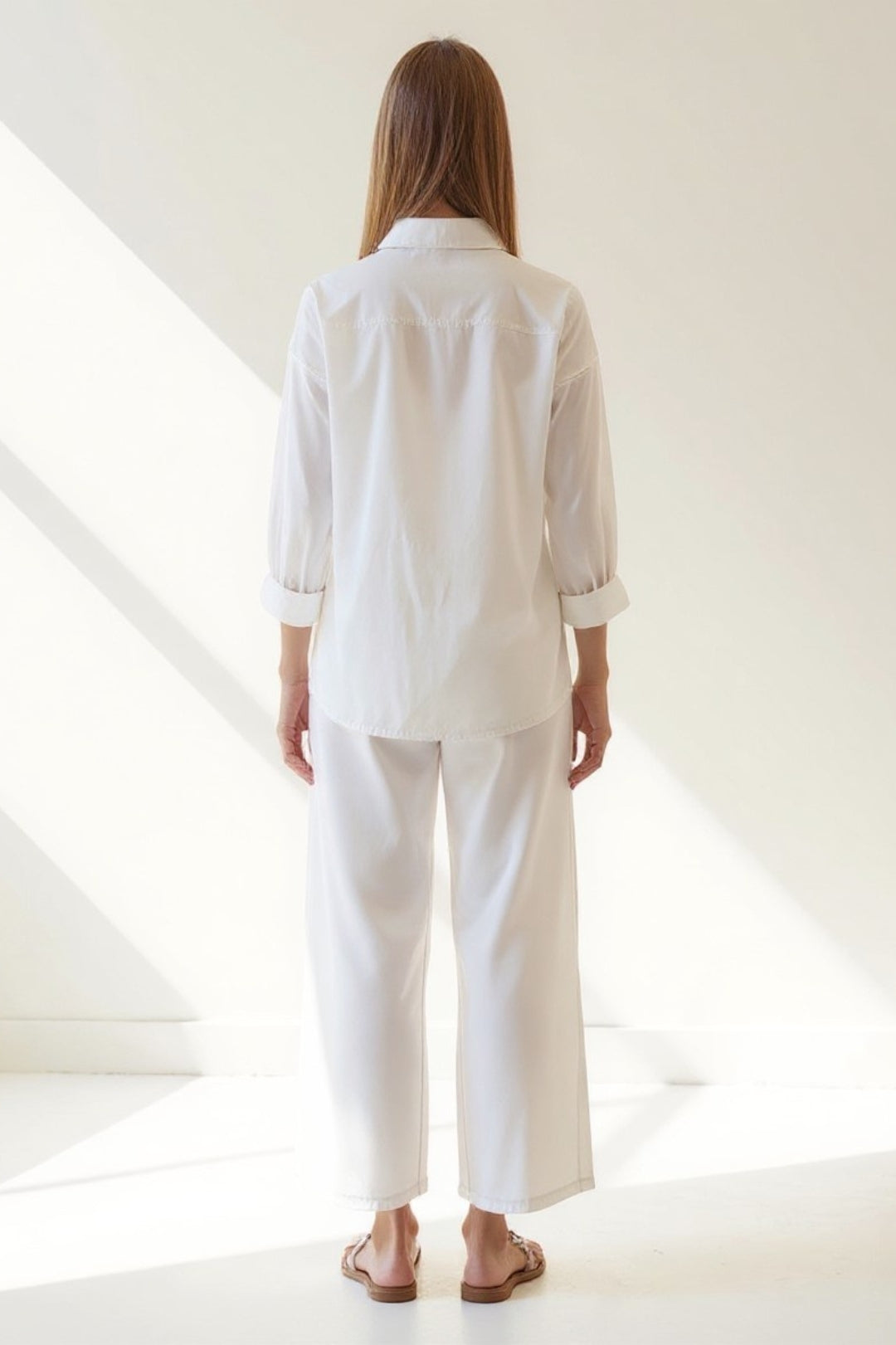Ensemble Décontracté avec Chemise Légère et Pantalon Taille Élastique | Blanc Pur | Confort Estival