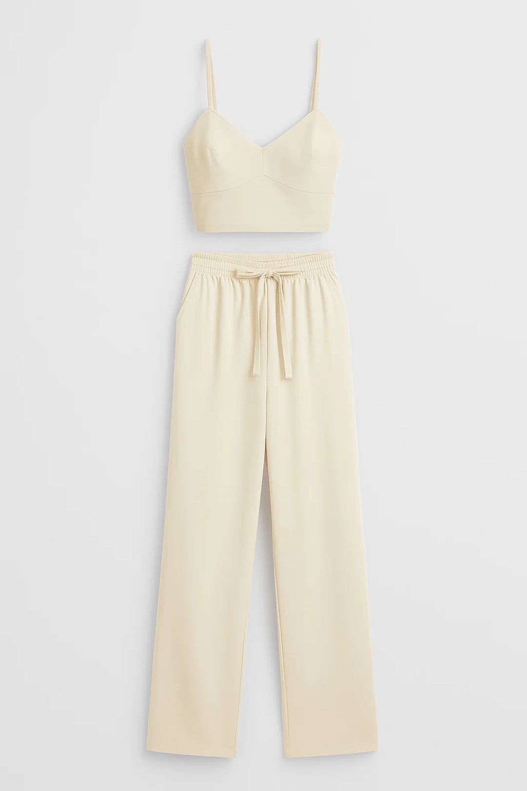 Ensemble Décontracté avec Top à Bretelles et Pantalon Large | Confort Quotidien | Crème Doux