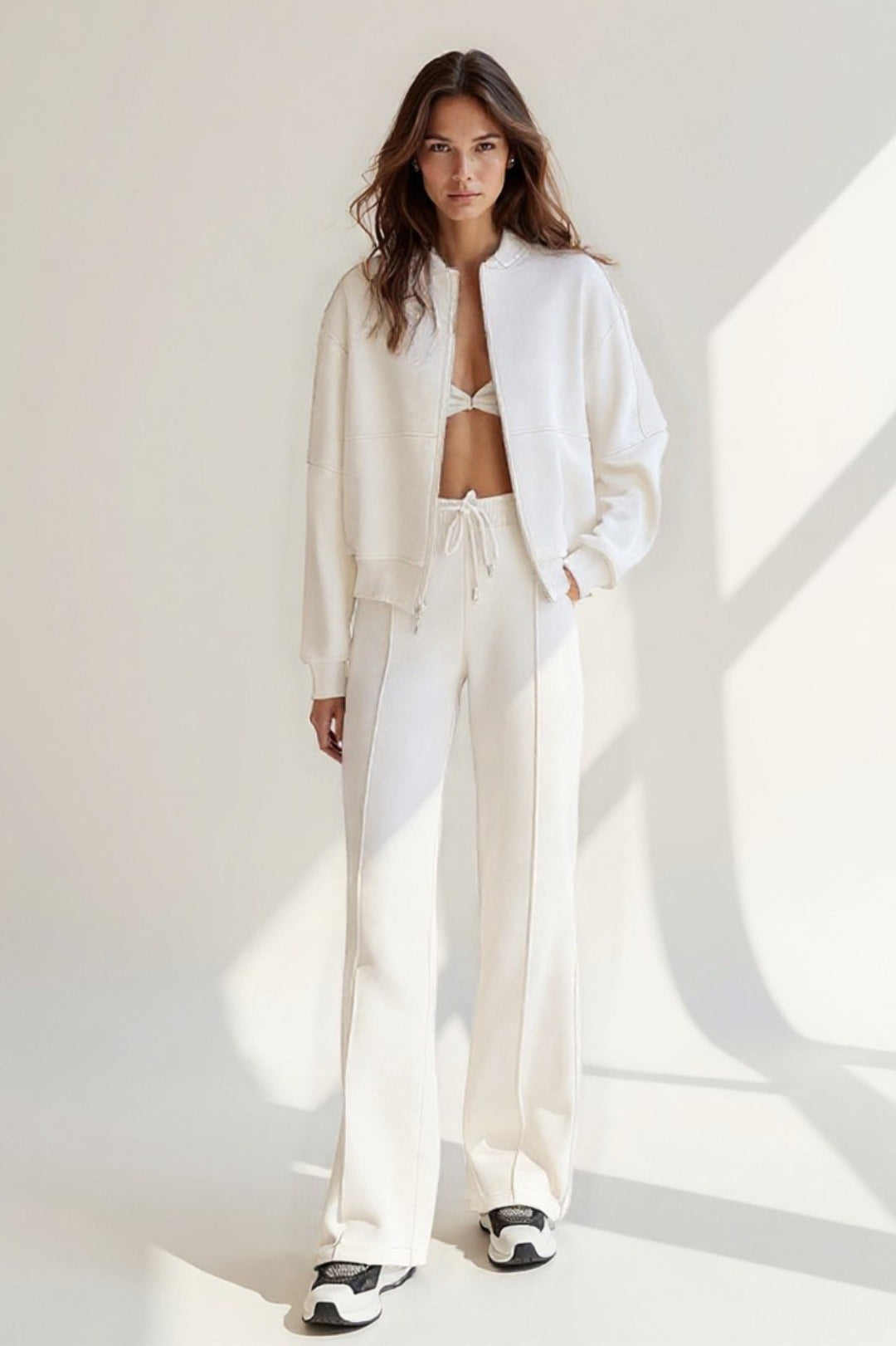Ensemble Décontracté avec Veste Zippée et Pantalon Large | Deux Pièces | Confort Sportif