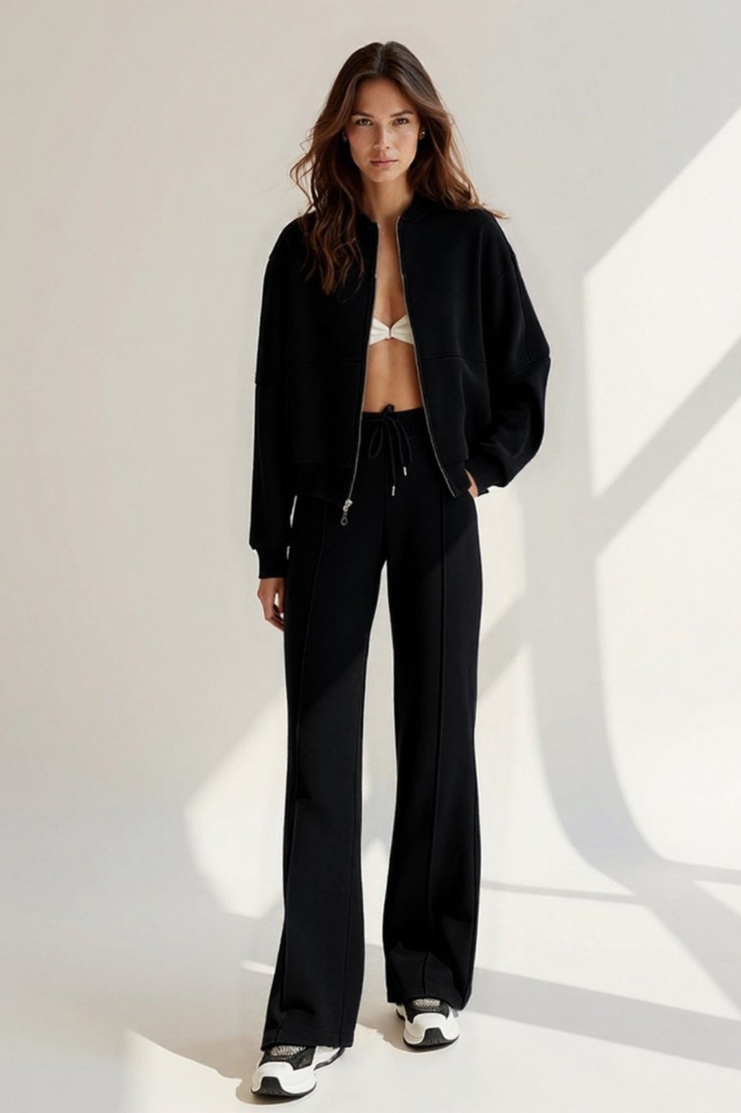 Ensemble Décontracté avec Veste Zippée et Pantalon Large | Deux Pièces | Confort Sportif
