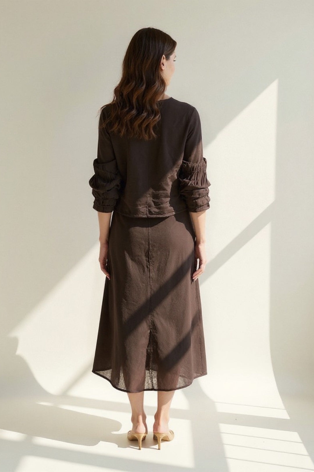 Ensemble Deux Pièces Lin | Haut Manches Longues et Jupe Asymétrique | Style Décontracté Chic