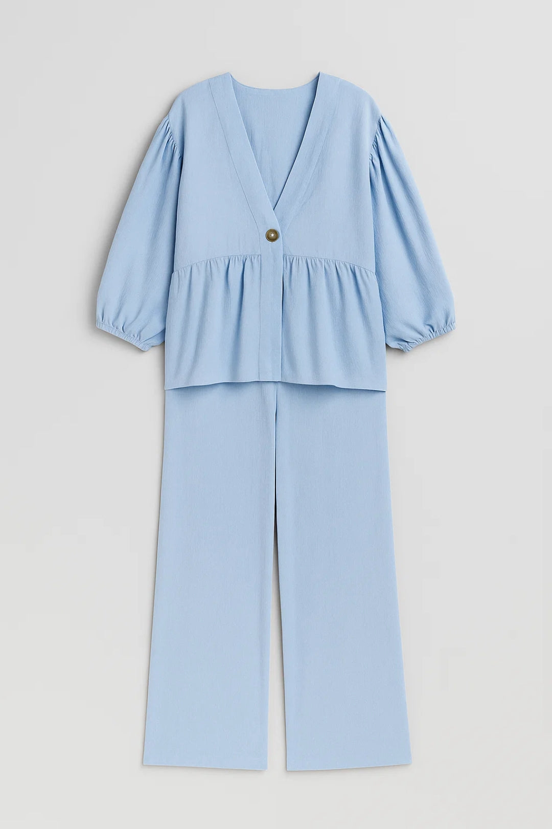 Ensemble Deux Pièces avec Haut à Manches Bouffantes et Pantalon Large | Élégance Décontractée | Noir ou Bleu Pastel
