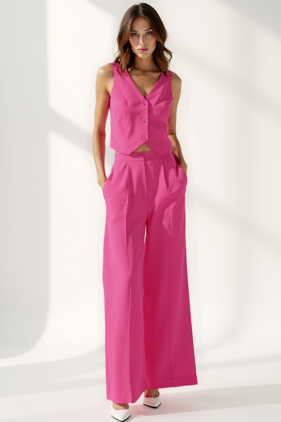 Ensemble Gilet Sans Manches et Pantalon Large | Style Tailleur Moderne | Élégance Chic