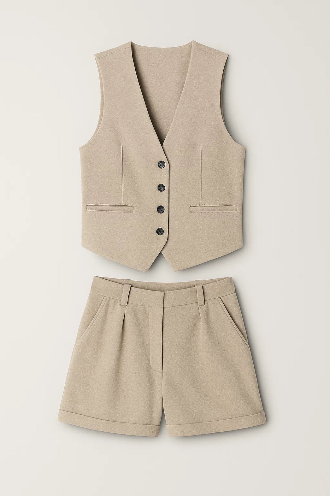 Ensemble Gilet Sans Manches et Short Tailleur | Blanc Cassé, Noir ou Beige | Chic et Moderne