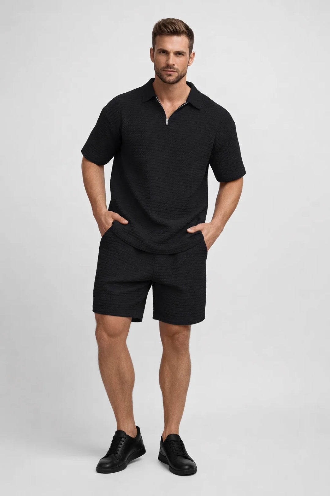 Ensemble Homme | style décontracté & texture gaufrée | col zippé pour Été