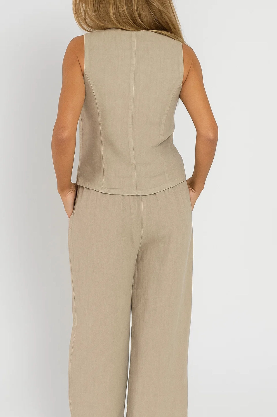 Ensemble Lin Femme | Gilet Cintré et Pantalon Large | Léger et Naturel