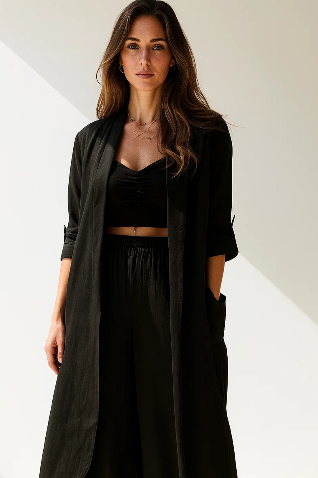 Ensemble Long Kimono et Pantalon | Deux Pièces Fluides | Style Décontracté Chic
