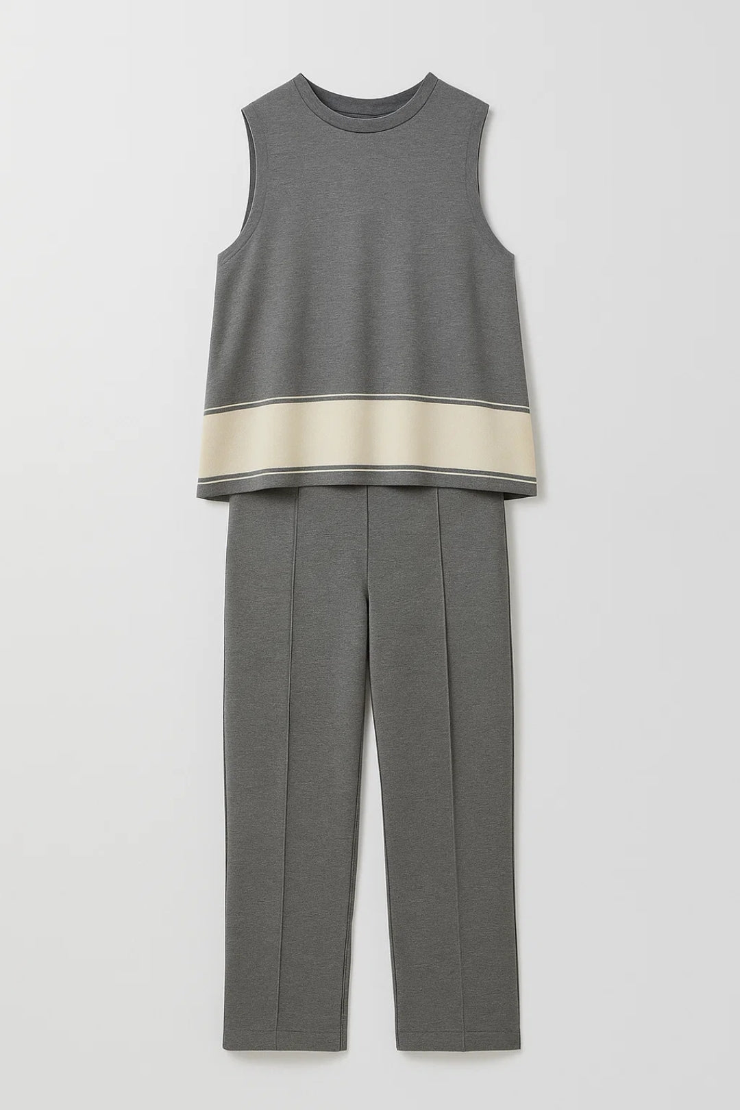 Ensemble Pantalon Coupe Droite et Haut Sans Manches | Gris avec Détail Beige | Chic et Confortable