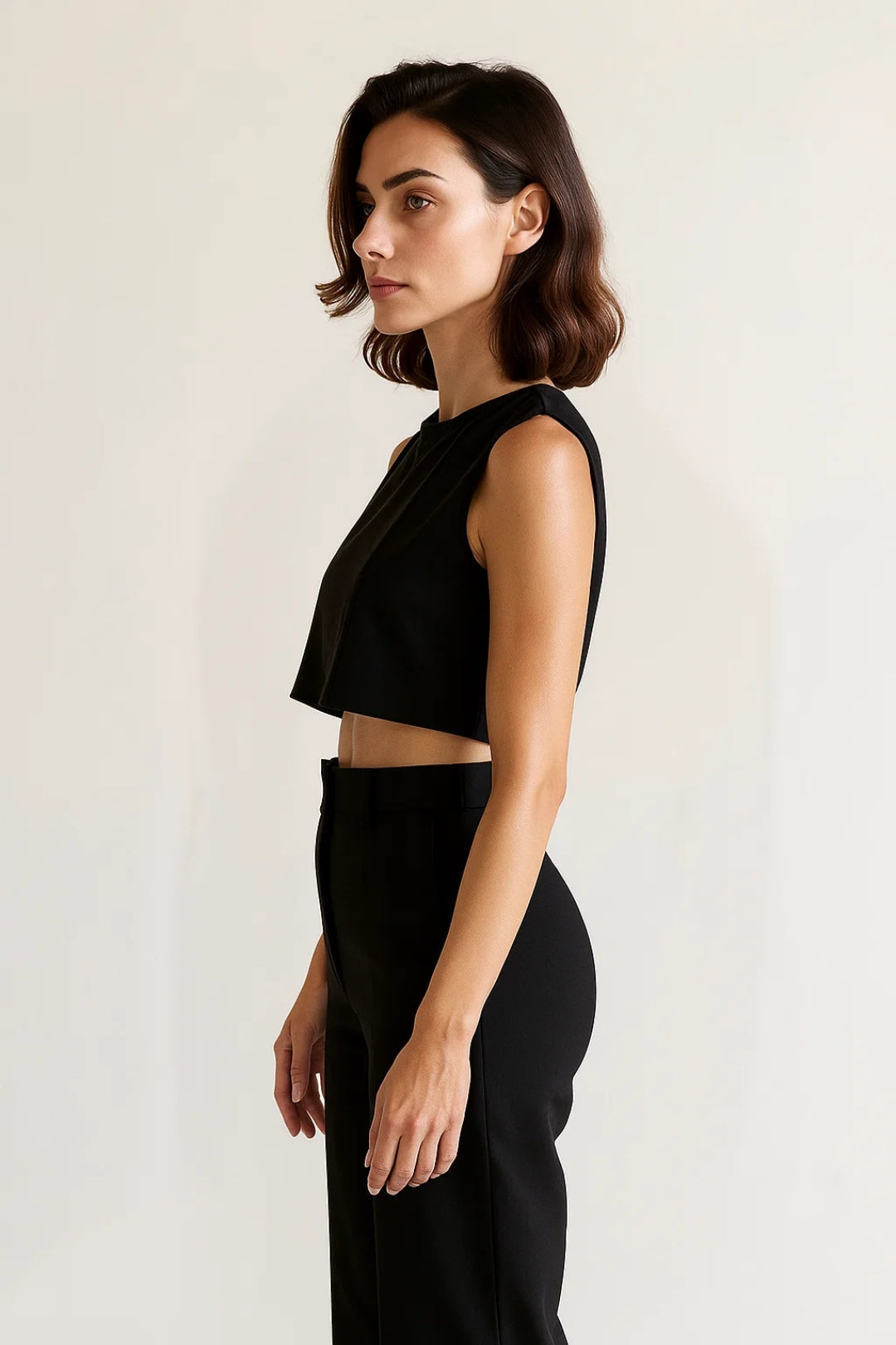 Ensemble Pantalon Taille Haute et Haut Court Sans Manches | Noir | Moderne et Élégant