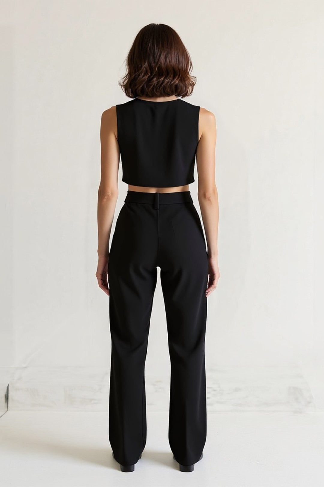 Ensemble Pantalon Taille Haute et Haut Court Sans Manches | Noir | Moderne et Élégant