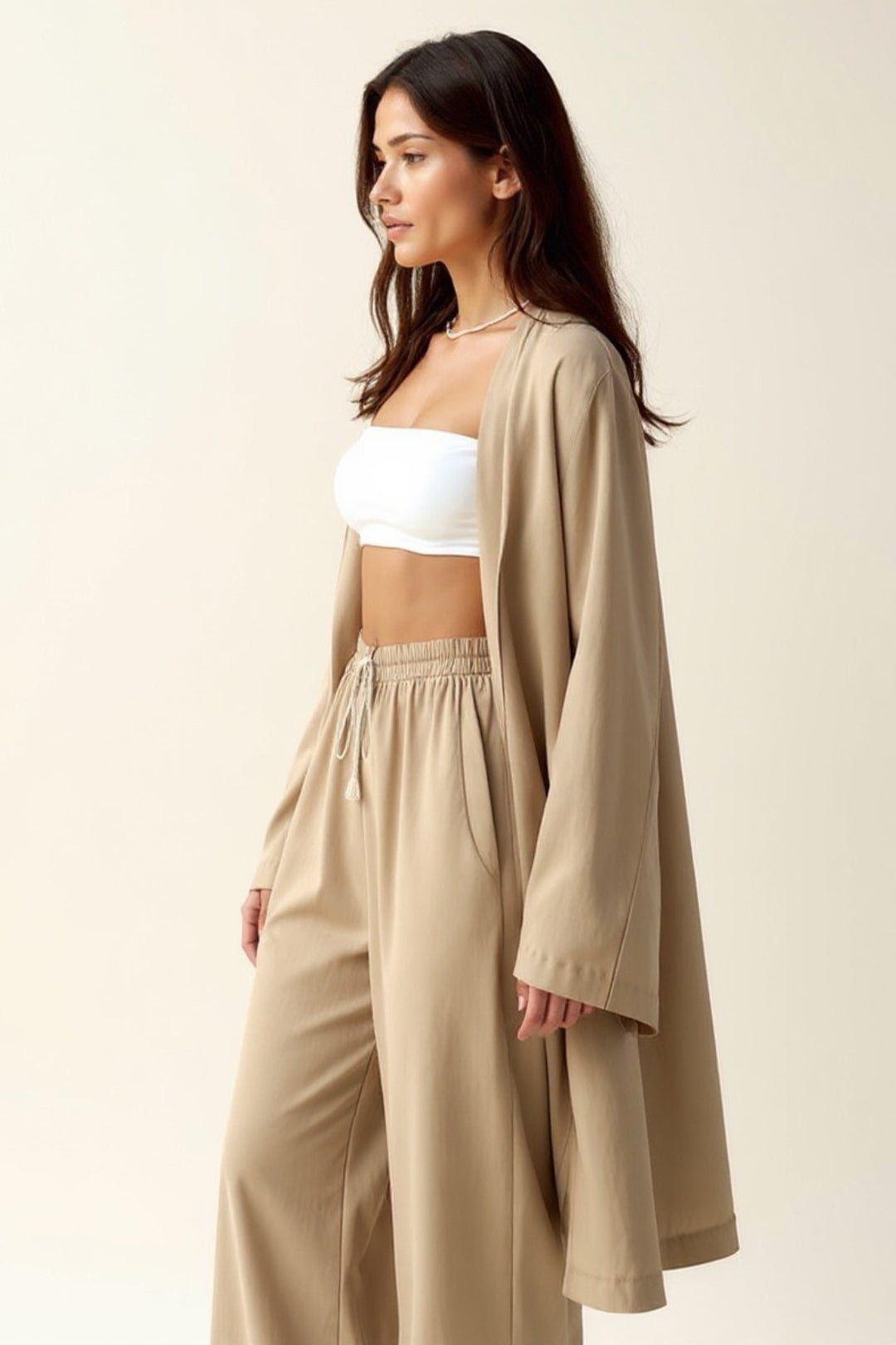 Ensemble Pantalon et Veste Longue | Style Décontracté | Beige Polyvalent