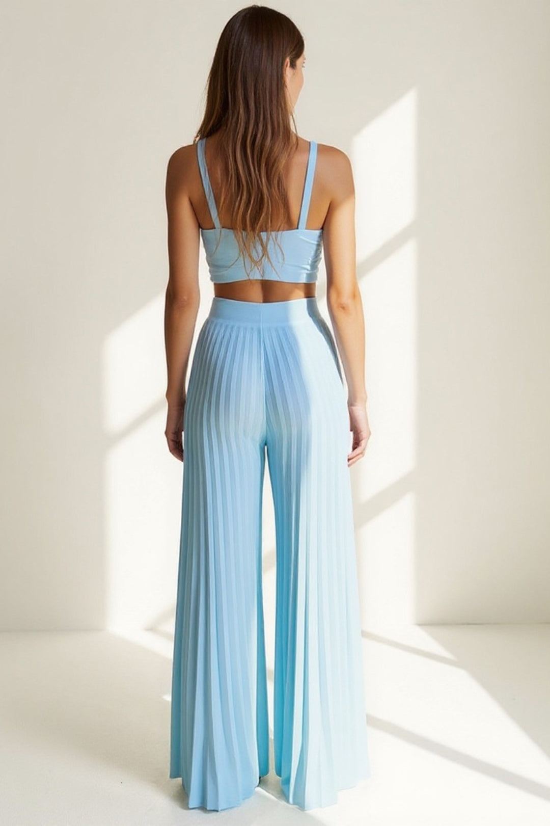 Ensemble Plissé Deux Pièces | Bleu Pastel | Style Estival Léger