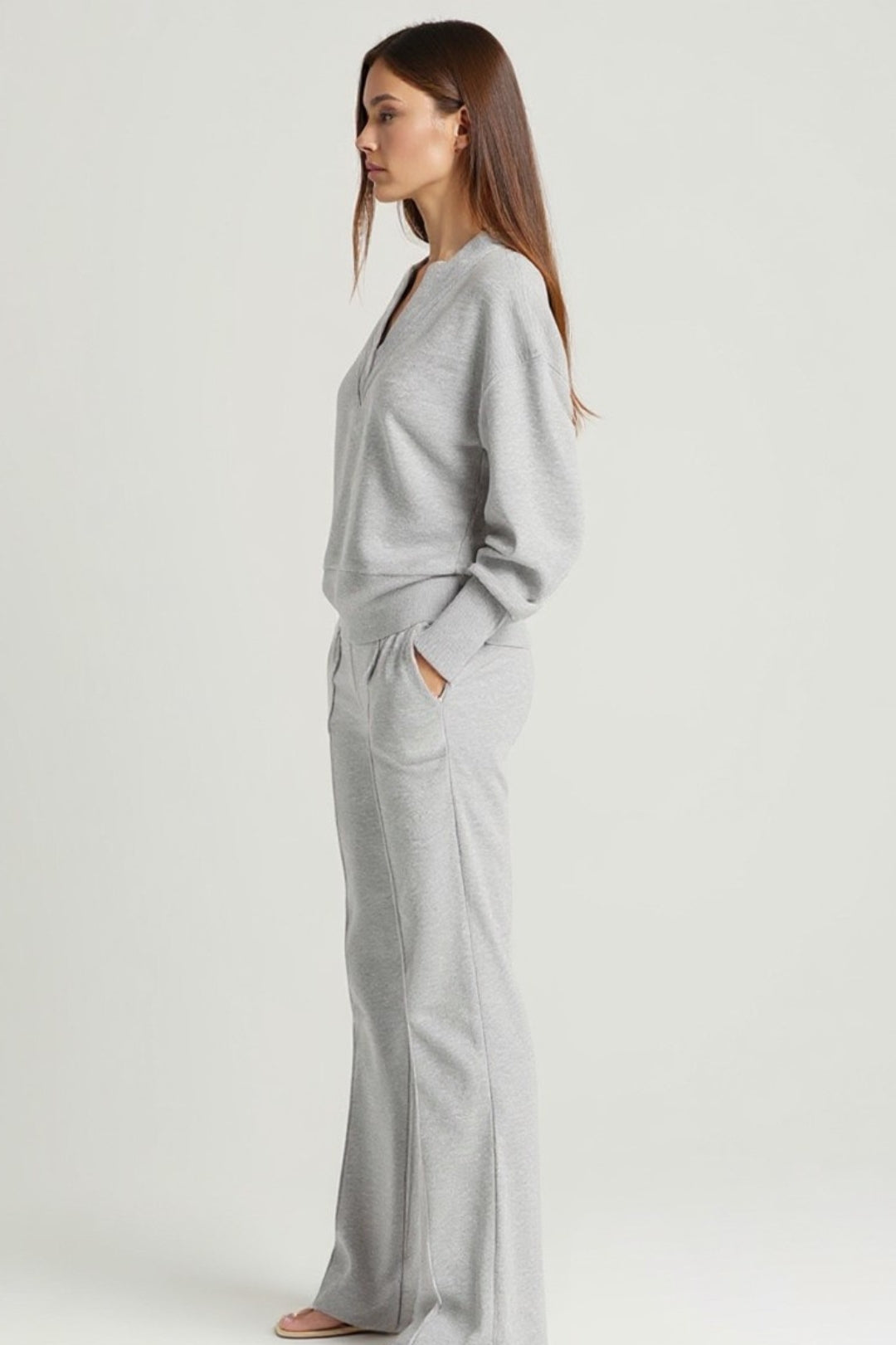 Ensemble Pull Col V et Pantalon Large | Maille Douce | Confort Décontracté