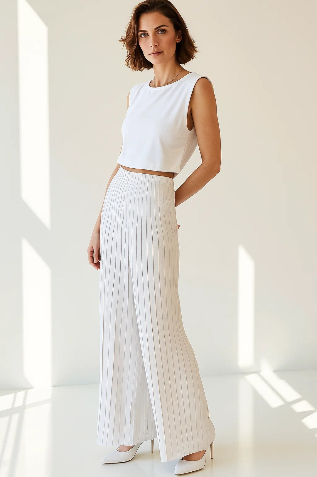 Ensemble Sans Manches à Pantalon Large Plissé | Léger et Élégant | Disponible en Noir et Blanc