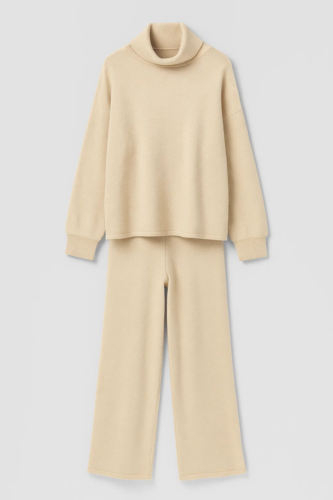 Ensemble Tricot Décontracté | Col Montant Doux | Beige Chaleureux