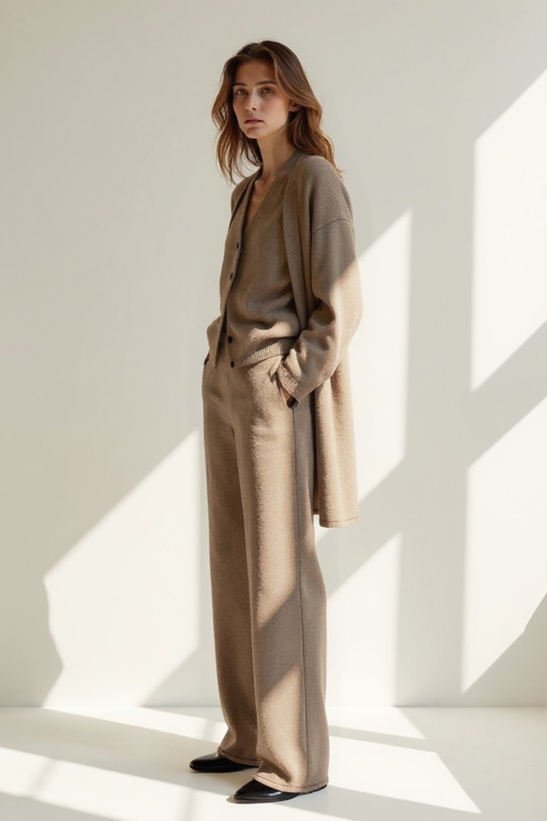 Ensemble Tricot Trois Pièces | Marron Taupe | Douillet et Élégant