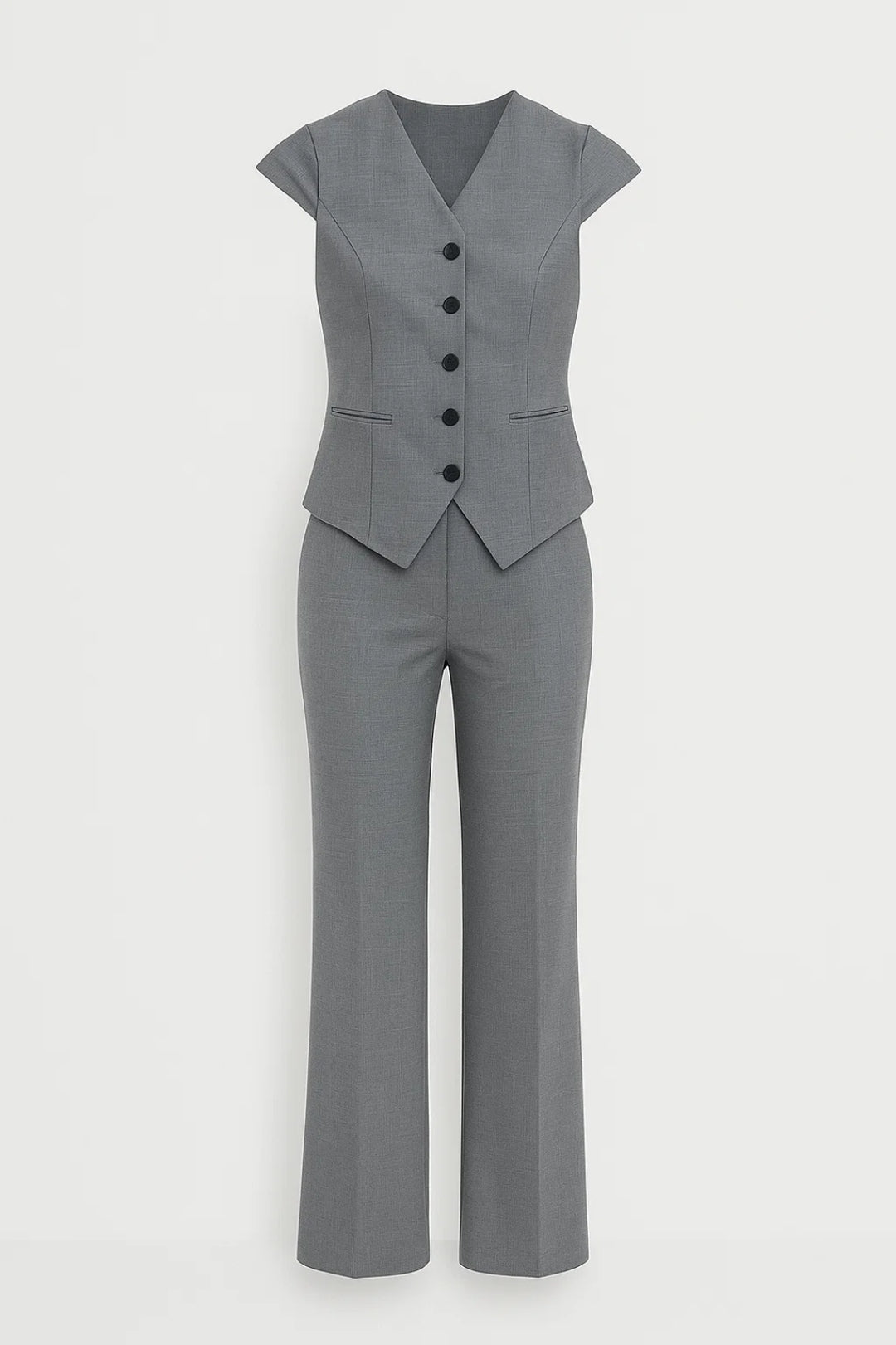 Ensemble de Bureau Femme | Gilet Cintré Manches Courtes et Pantalon Tailleur | Structuré et Élégant