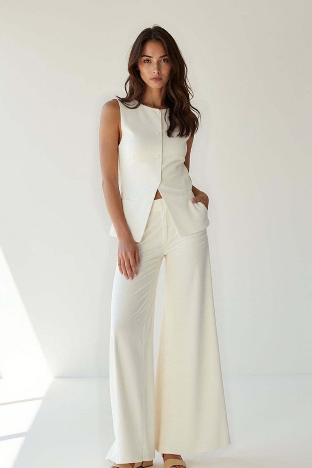 Ensemble gilet sans manches et pantalon large | Coupe élégante | Style chic minimaliste