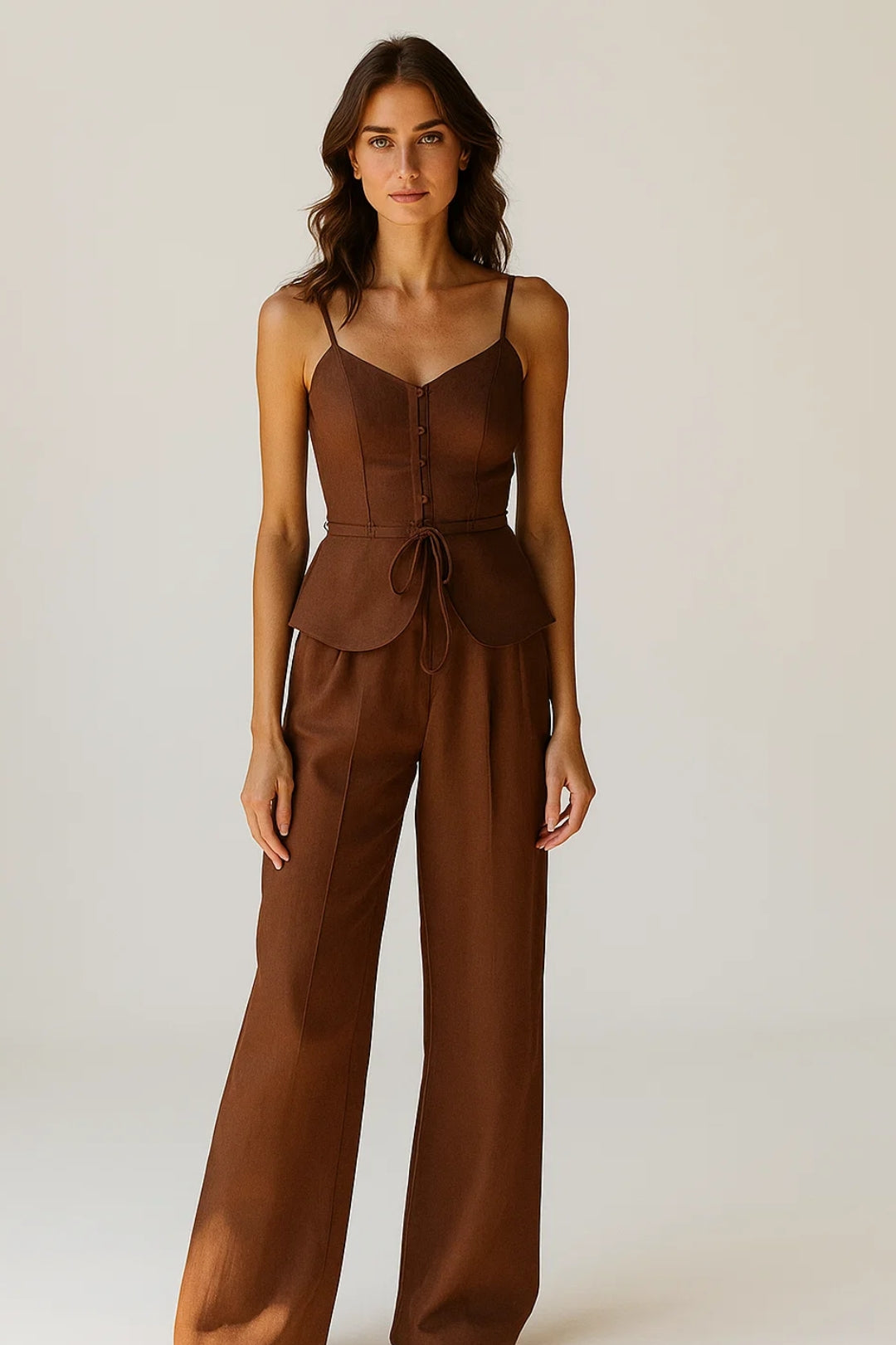 Ensemble Élégant Deux Pièces | Corsage à Bretelles & Pantalon Large | Style Raffiné