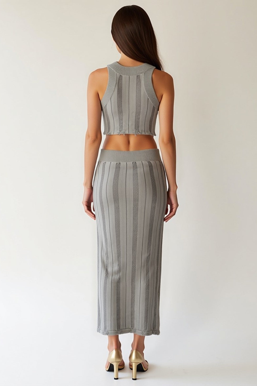 Ensemble top court et jupe longue en maille côtelée | Coupe ajustée | Style moderne