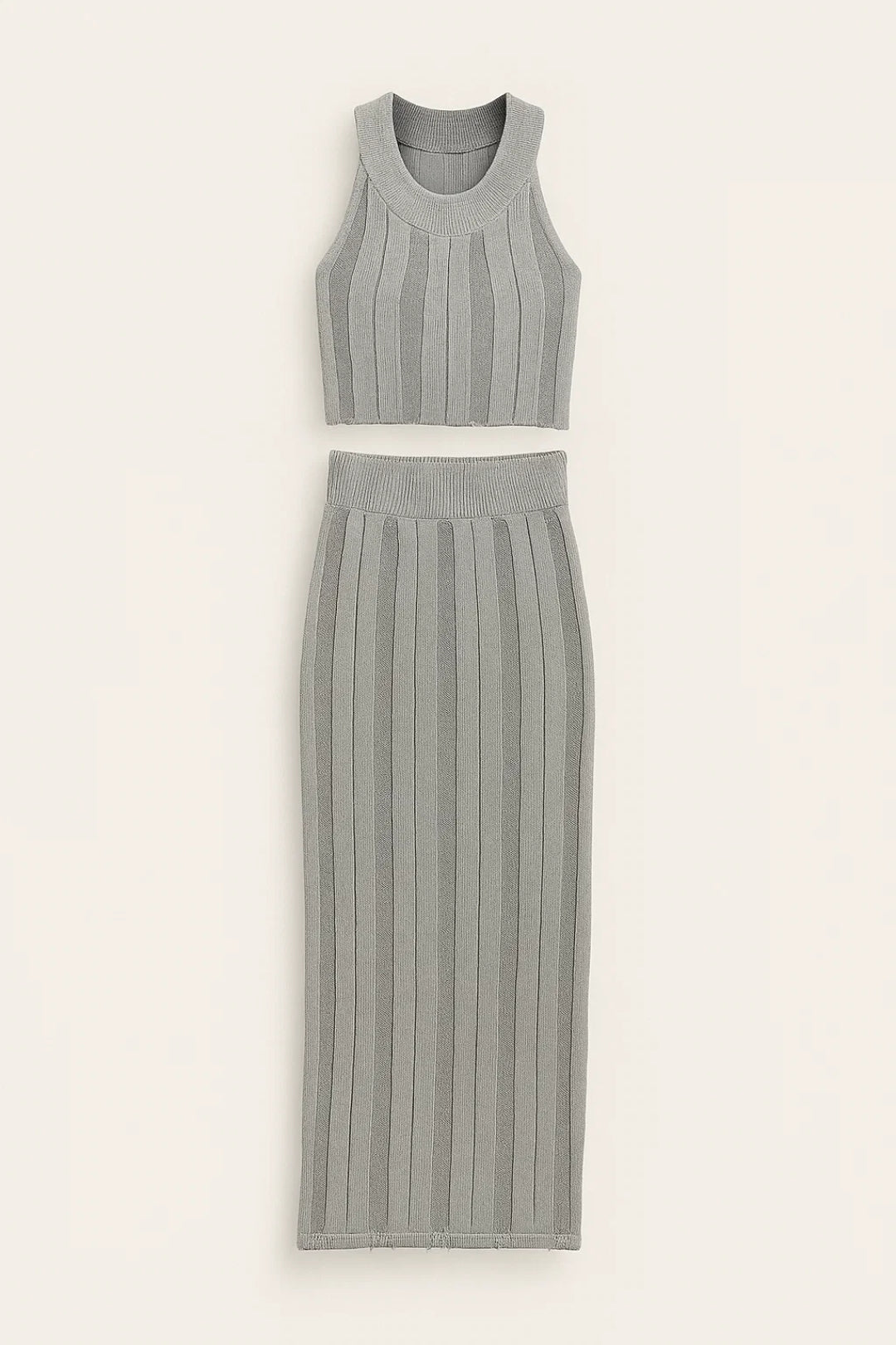 Ensemble top court et jupe longue en maille côtelée | Coupe ajustée | Style moderne