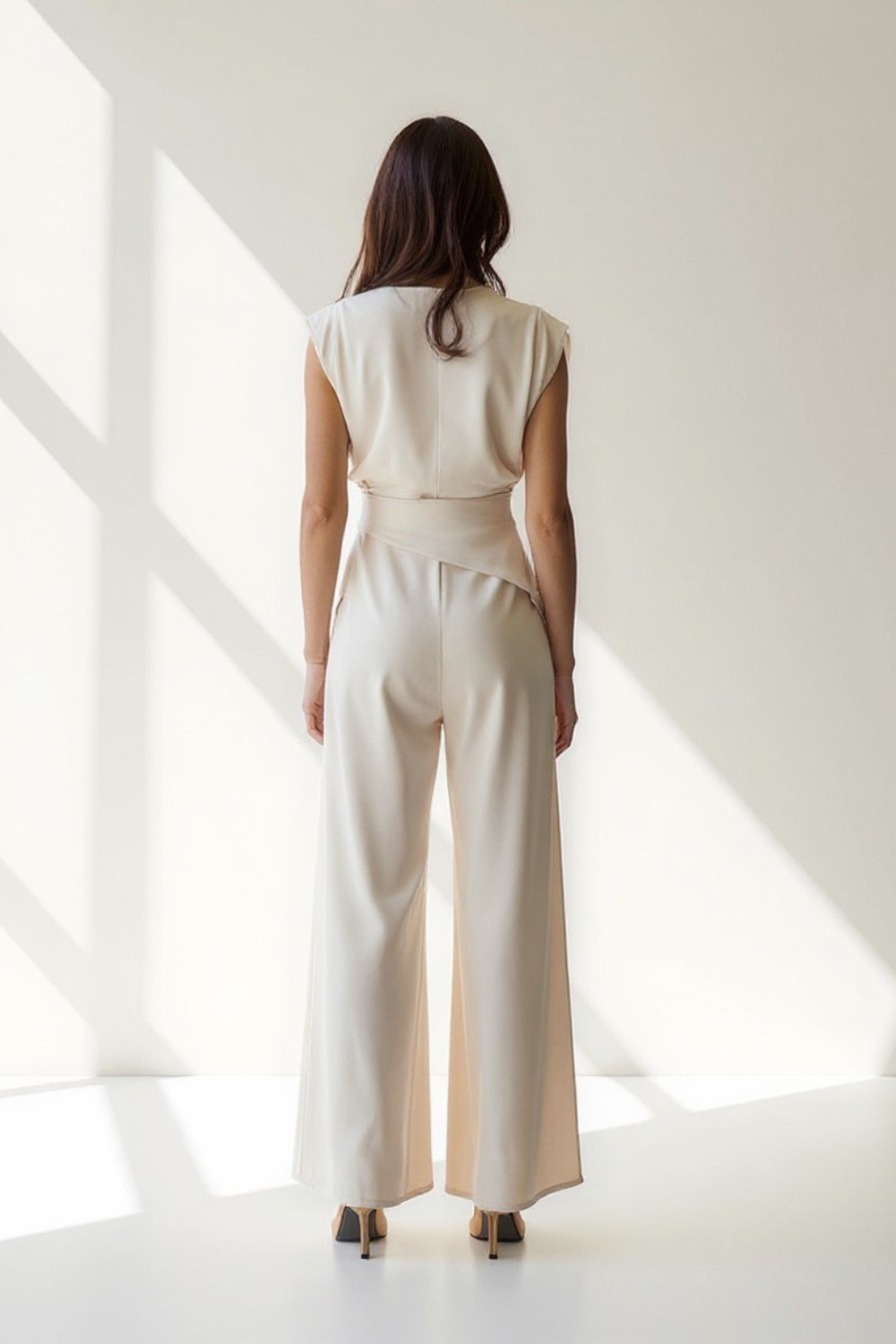Ensemble Femme Pantalon & Top | Épaules Structurées | Taille Drapée