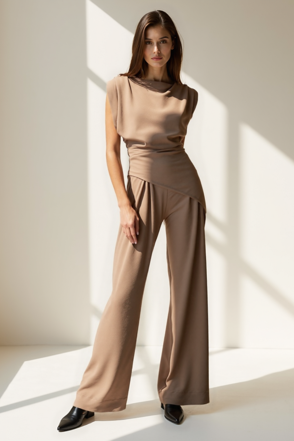 Ensemble Femme Pantalon & Top | Épaules Structurées | Taille Drapée