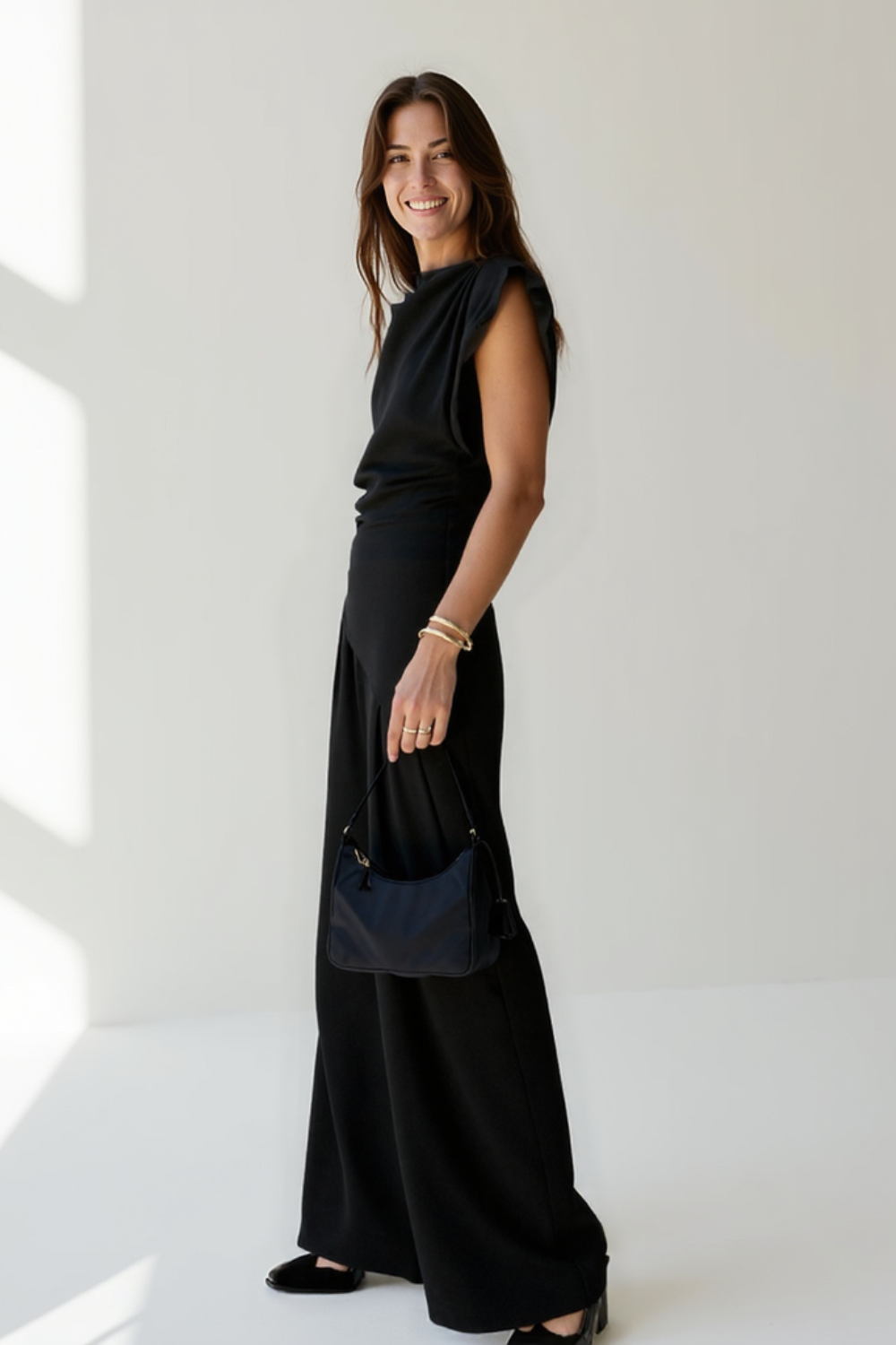Ensemble Femme Pantalon & Top | Épaules Structurées | Taille Drapée