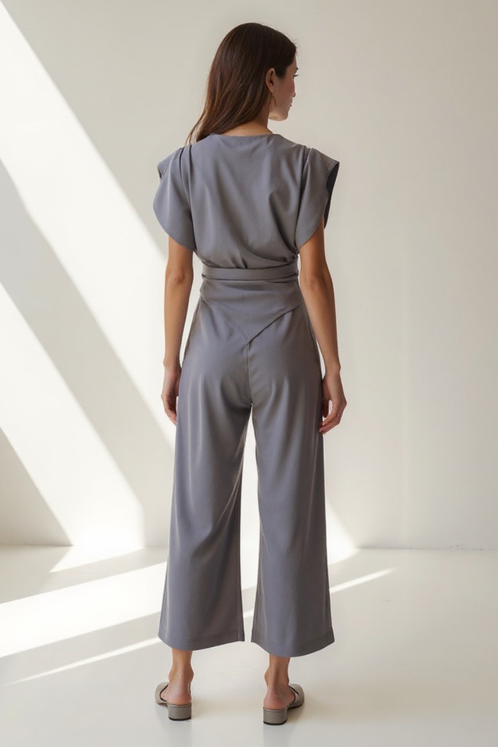 Ensemble Femme Pantalon & Top | Épaules Structurées | Taille Drapée