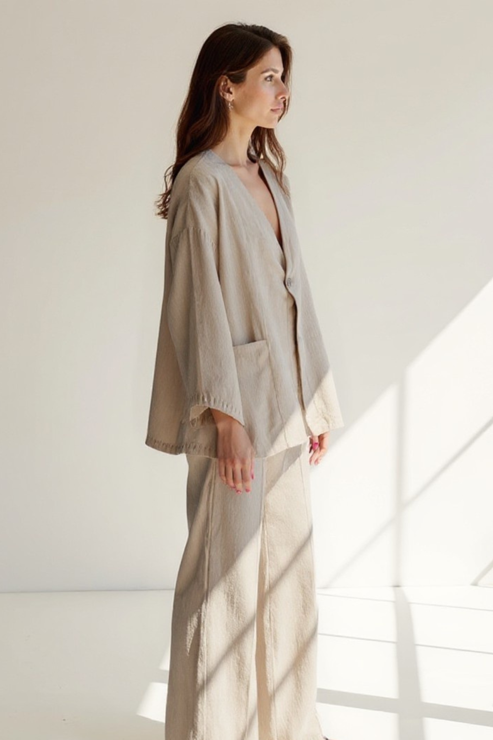 Ensemble 2 pièces Femme | Veste Oversize à Manches Kimono | Pantalon Taille Haute